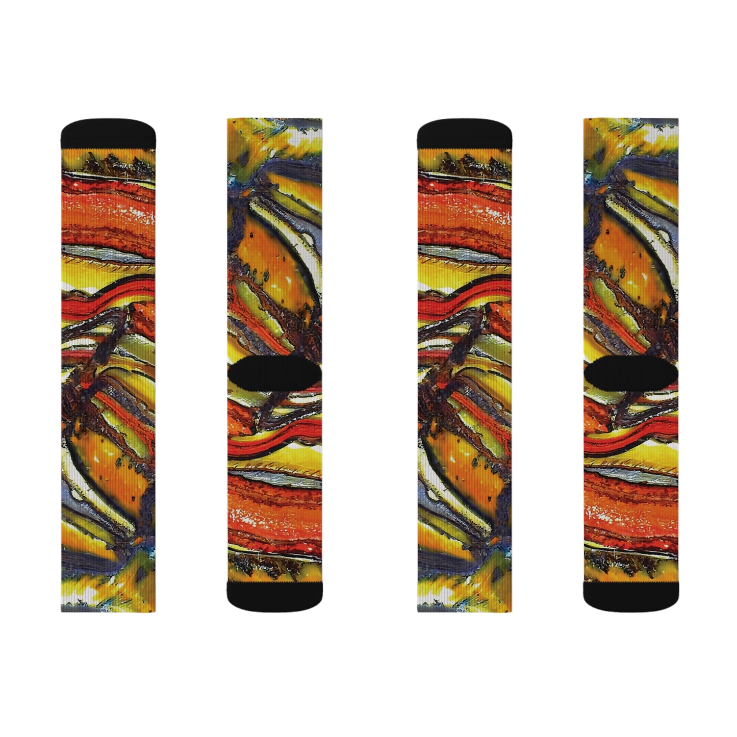 Colorful Unisex Rock Art Socks Tie-Dye Like Faulted and Folded Tiger Iron Design