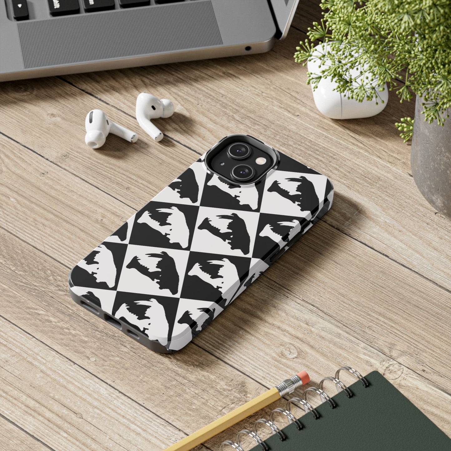 Black & White Pattern Saber Cat iPhone 14 Tough Phone Case