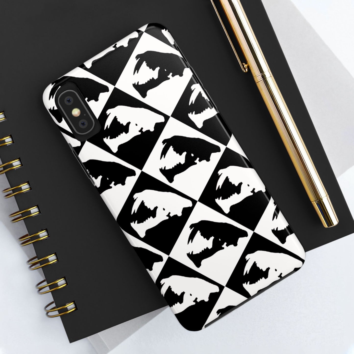 Black & White Pattern Saber Cat iPhone X Tough Phone Case