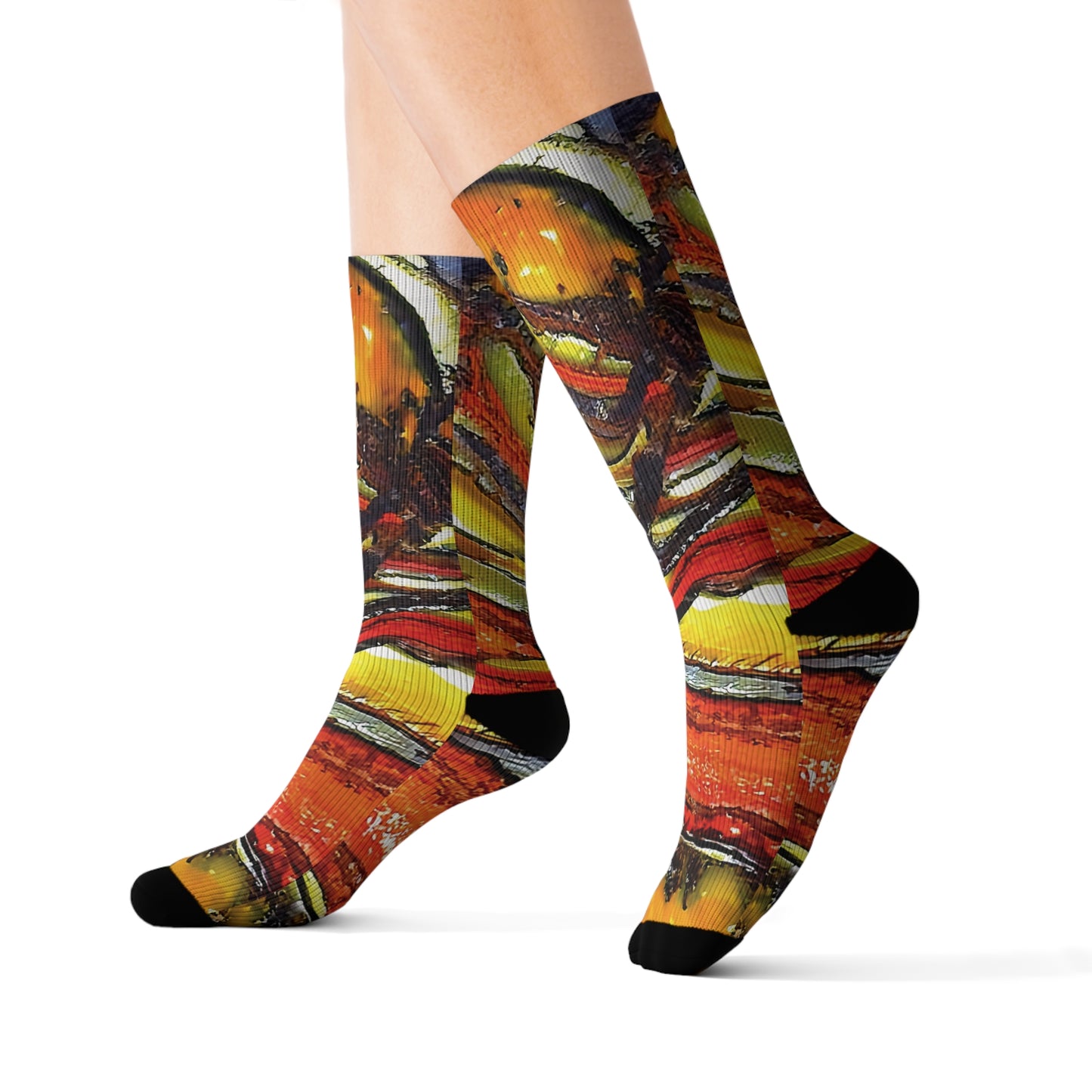 Colorful Unisex Rock Art Socks Tie-Dye Like Faulted and Folded Tiger Iron Design