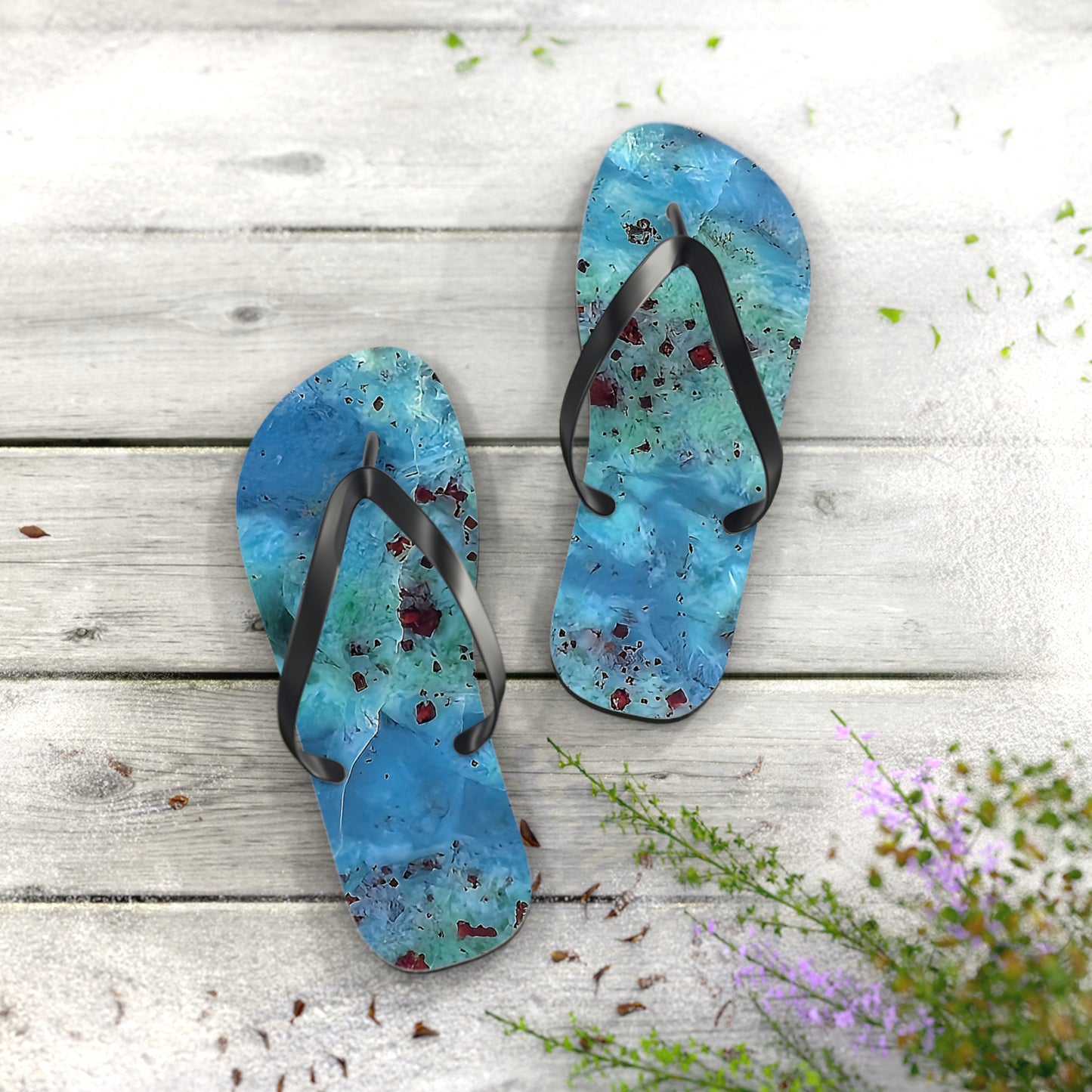 Vibrant Unisex Beachwear Flip Flops With Tie-dye Like Agate Patterns