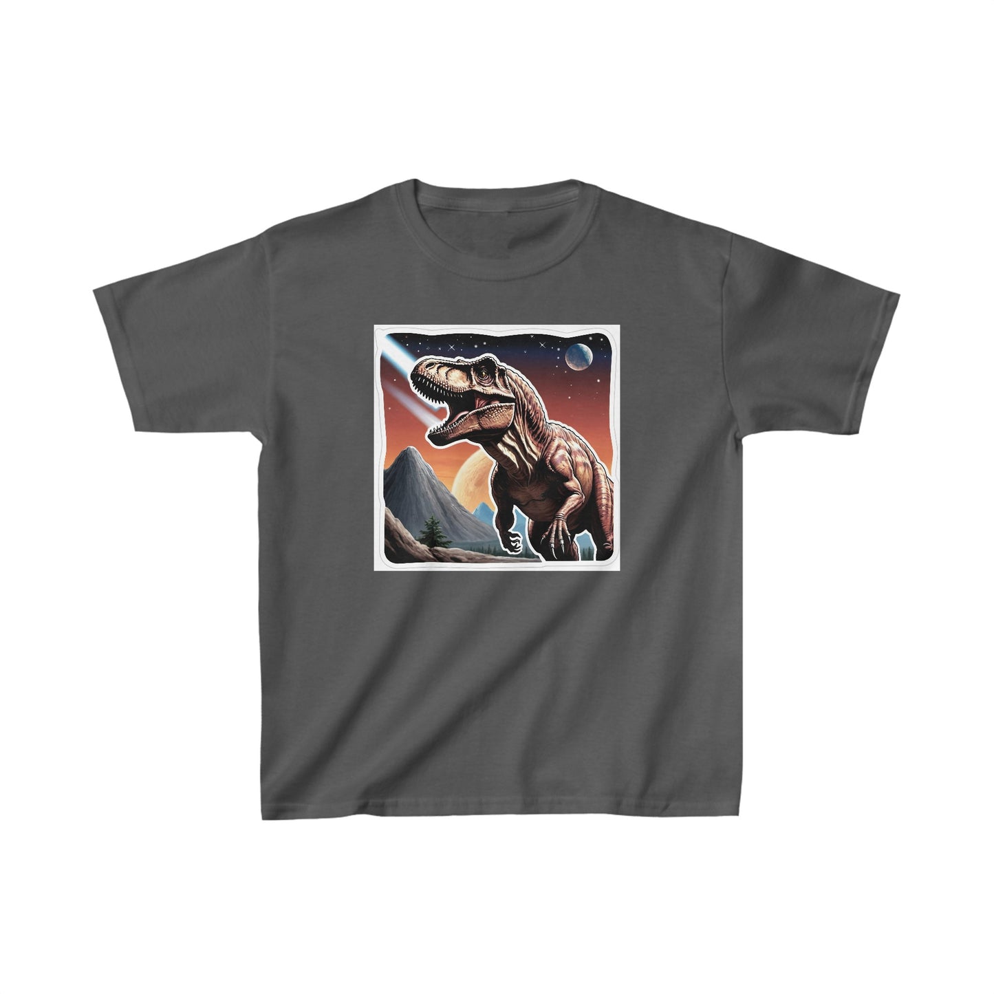 Kids Tyrannosaurus rex with Mountains Dinosaur T-shirt