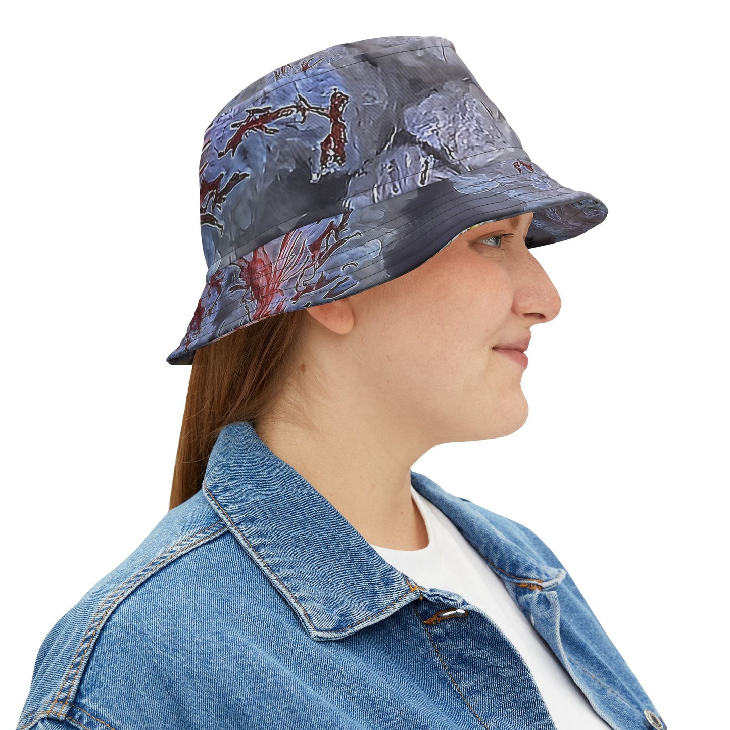 Rock Art-Inspired Floppy Bucket Hat –Scenic Moss Agate - Unique Tie-Dye Ish Design