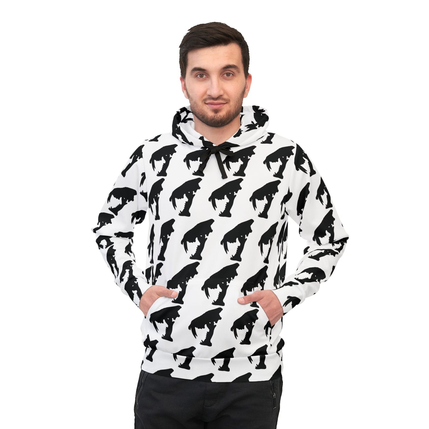 Unisex Black and White Saber Cat Skull Fossil Art Hoodie