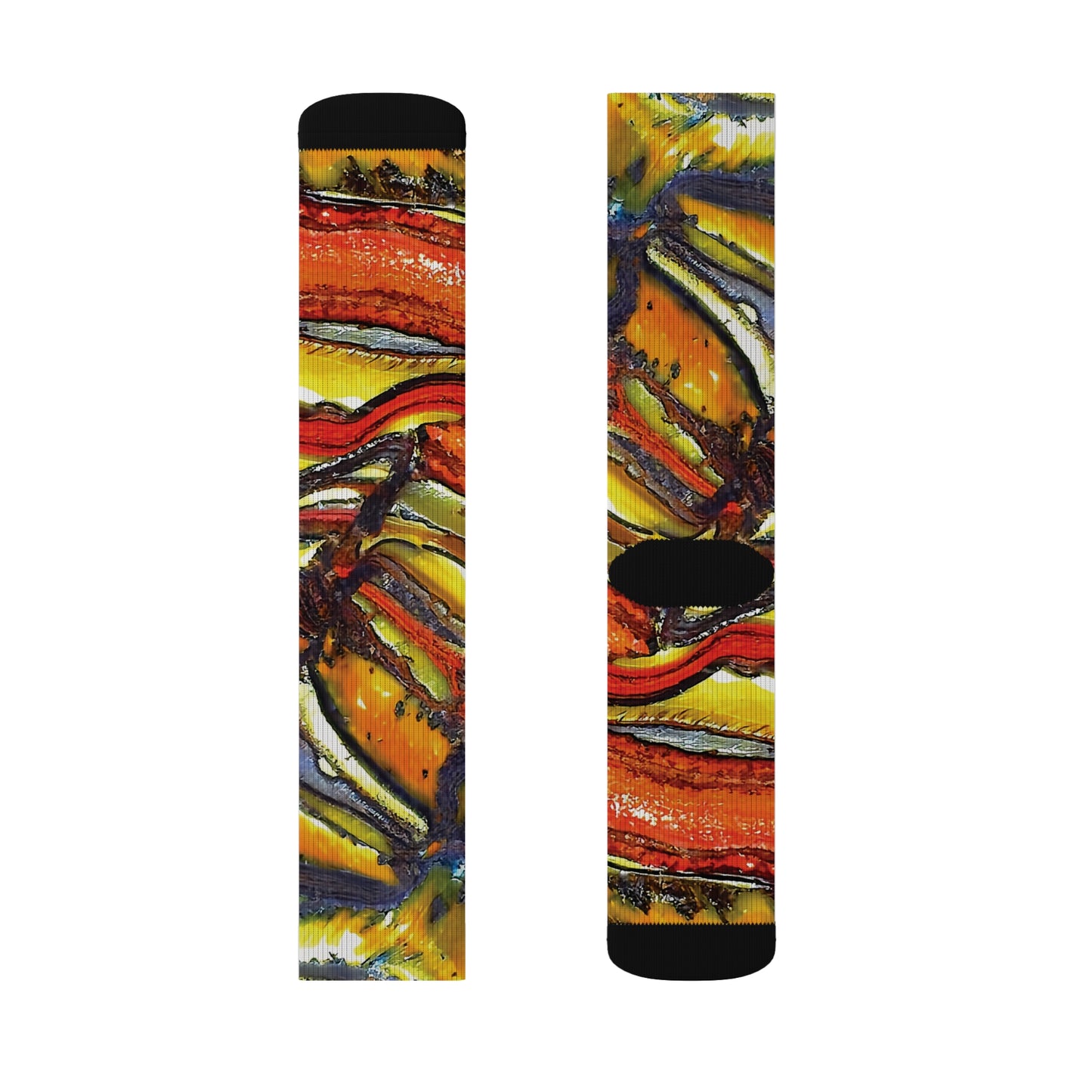 Colorful Unisex Rock Art Socks Tie-Dye Like Faulted and Folded Tiger Iron Design