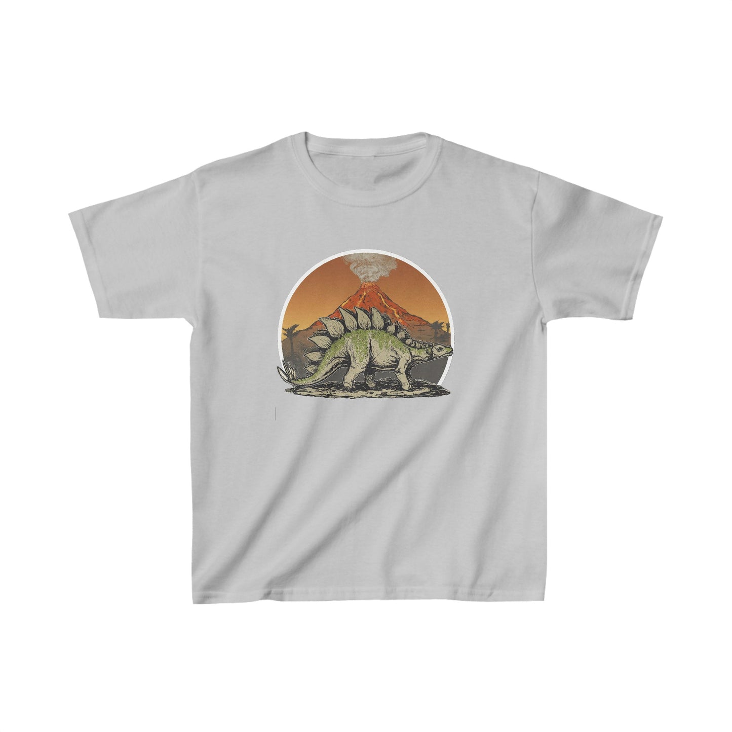 Kids Stegosaurus with a Volcano Dinosaur T-shirt