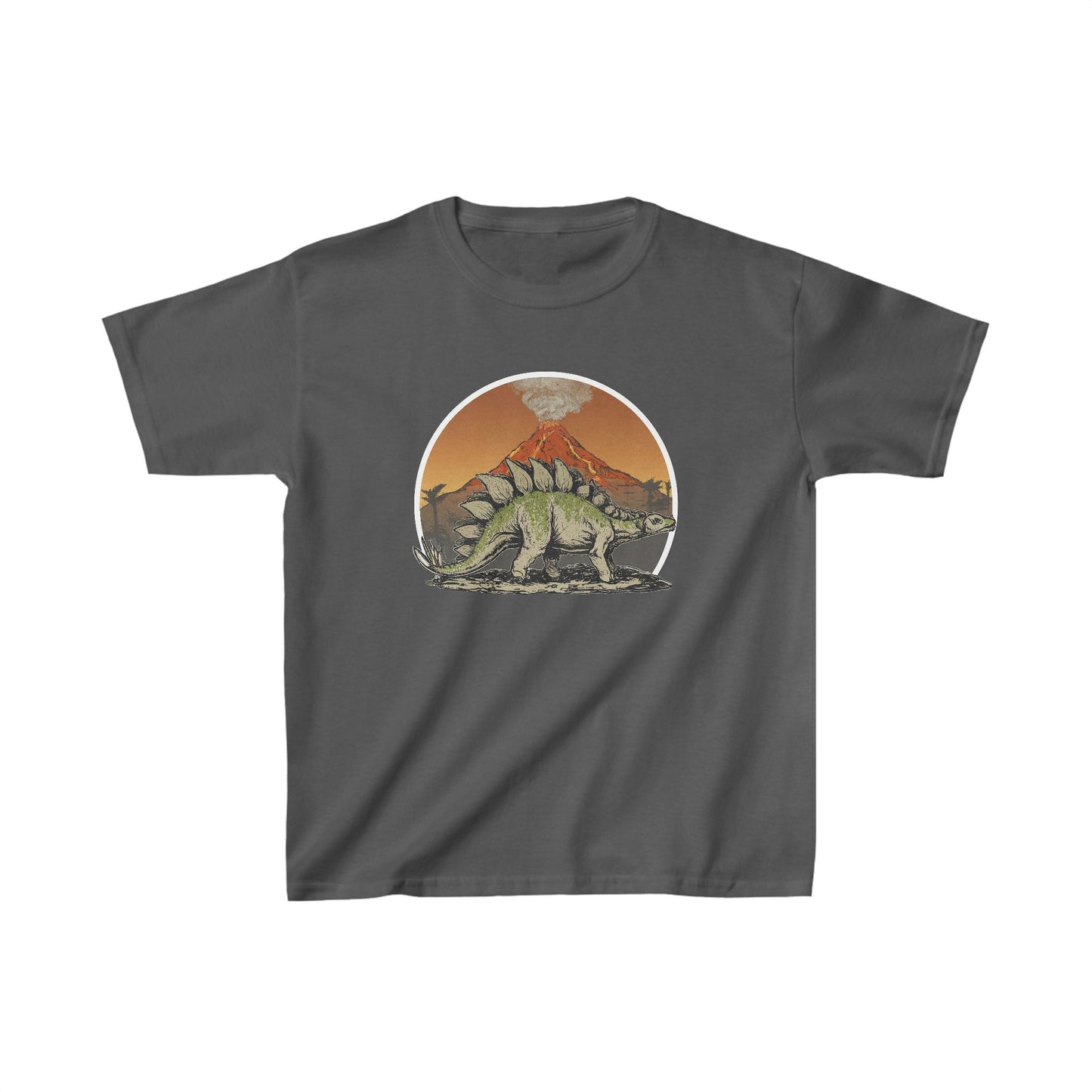 Kids Stegosaurus with a Volcano Dinosaur T-shirt