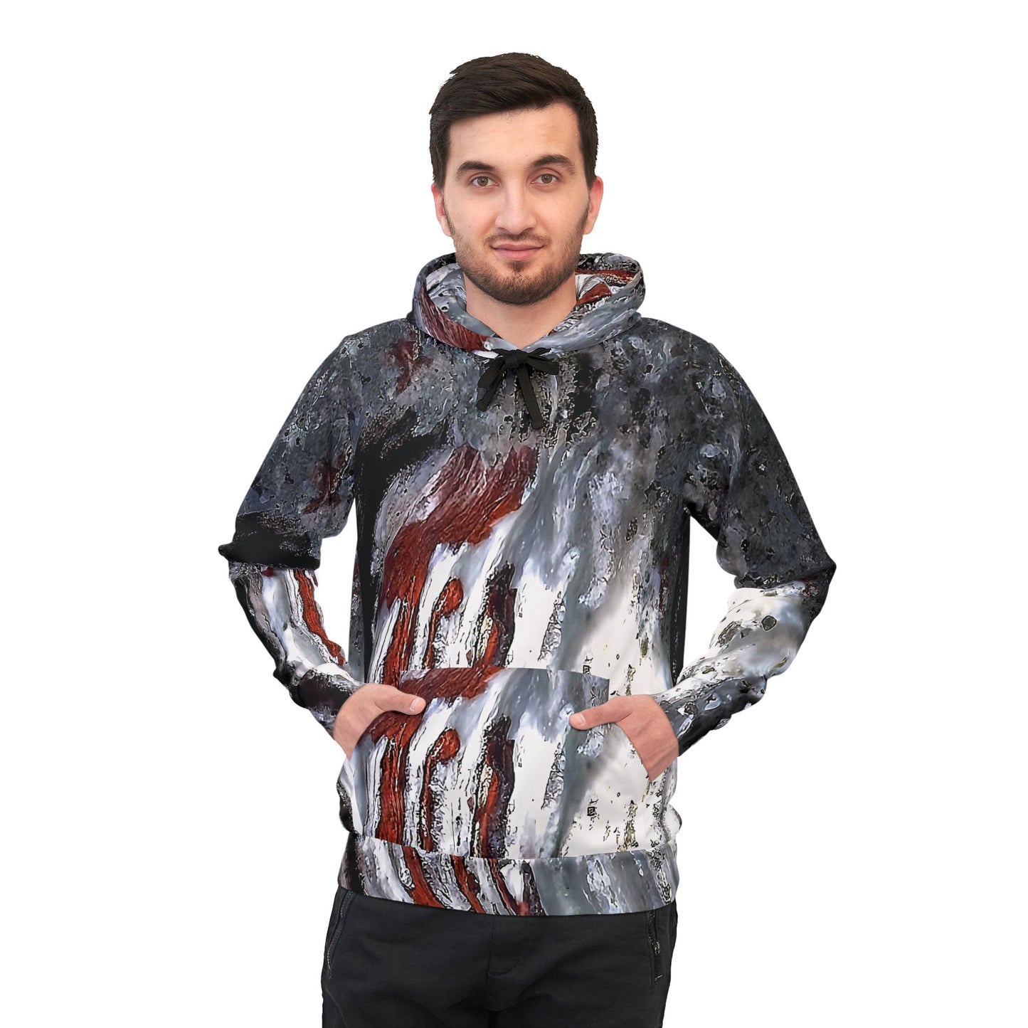 Vibrant rock art hoodies – Unique unisex custom hooded sweatshirt with a colorful stromatolite Collenia undosa tie dye like patterns for men and women