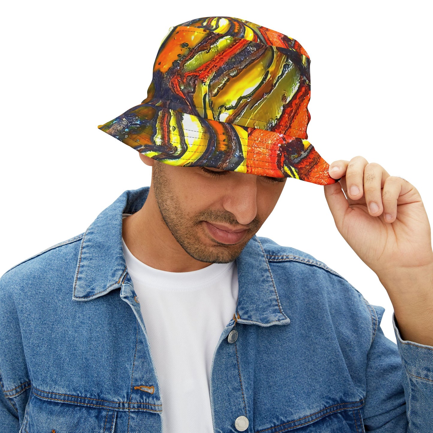 Rock Art-Inspired Floppy Bucket Hat –Tiger Iron - Unique Tie-Dye Ish Design
