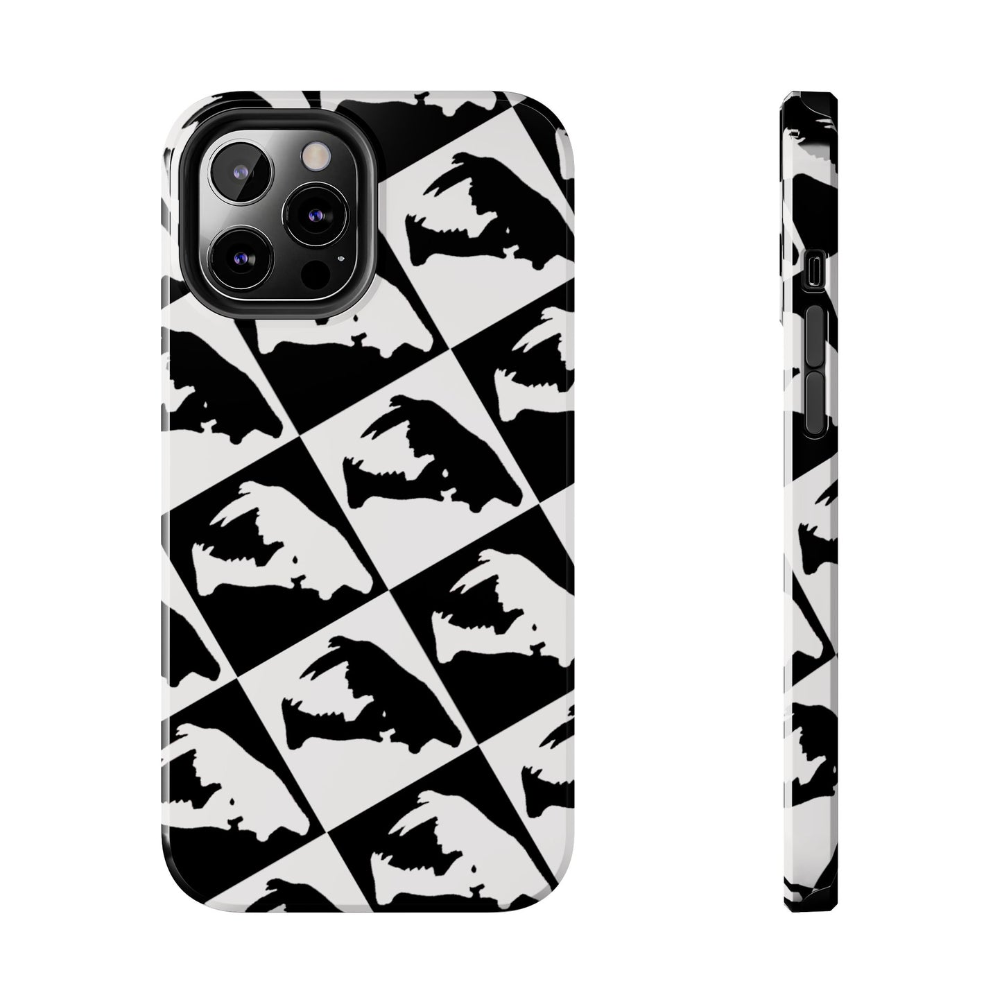 Black & White Pattern Saber Cat iPhone 12 Tough Phone Case