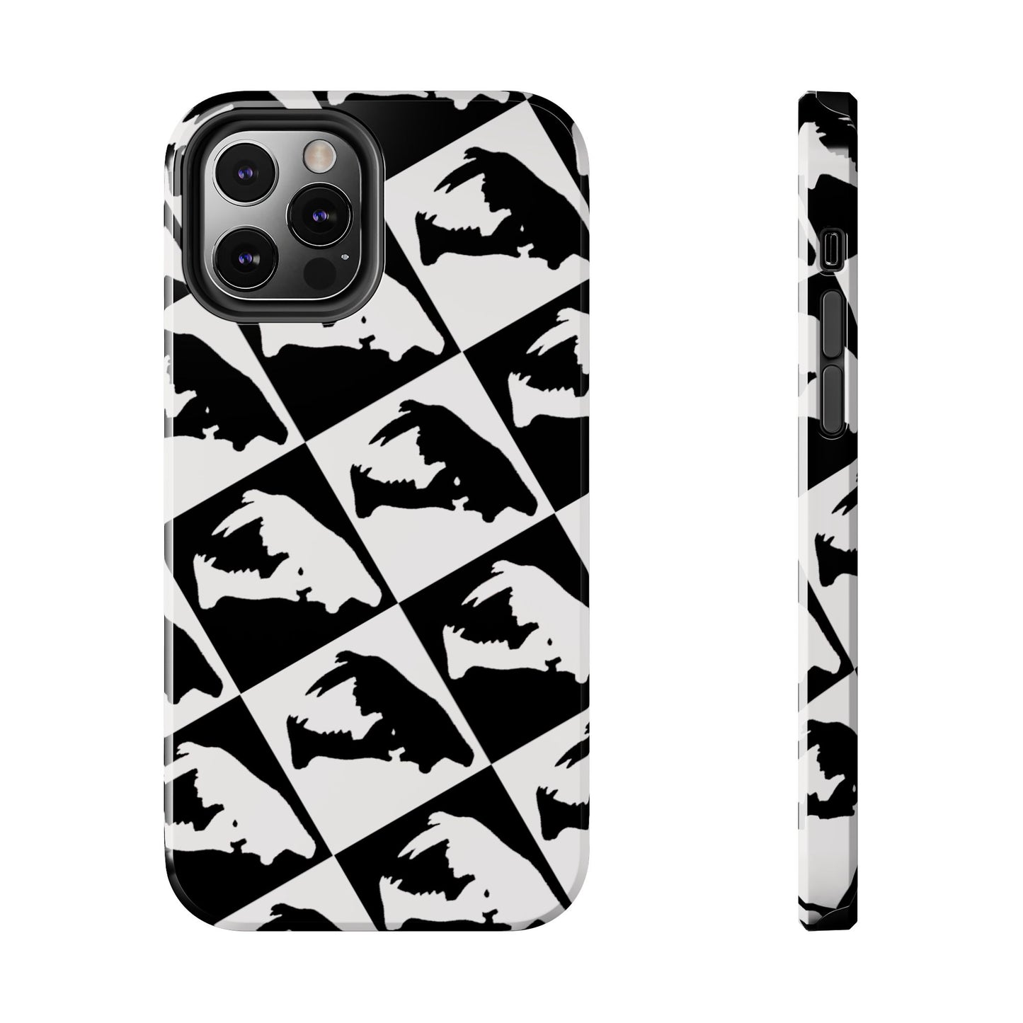 Black & White Pattern Saber Cat iPhone 12 Tough Phone Case