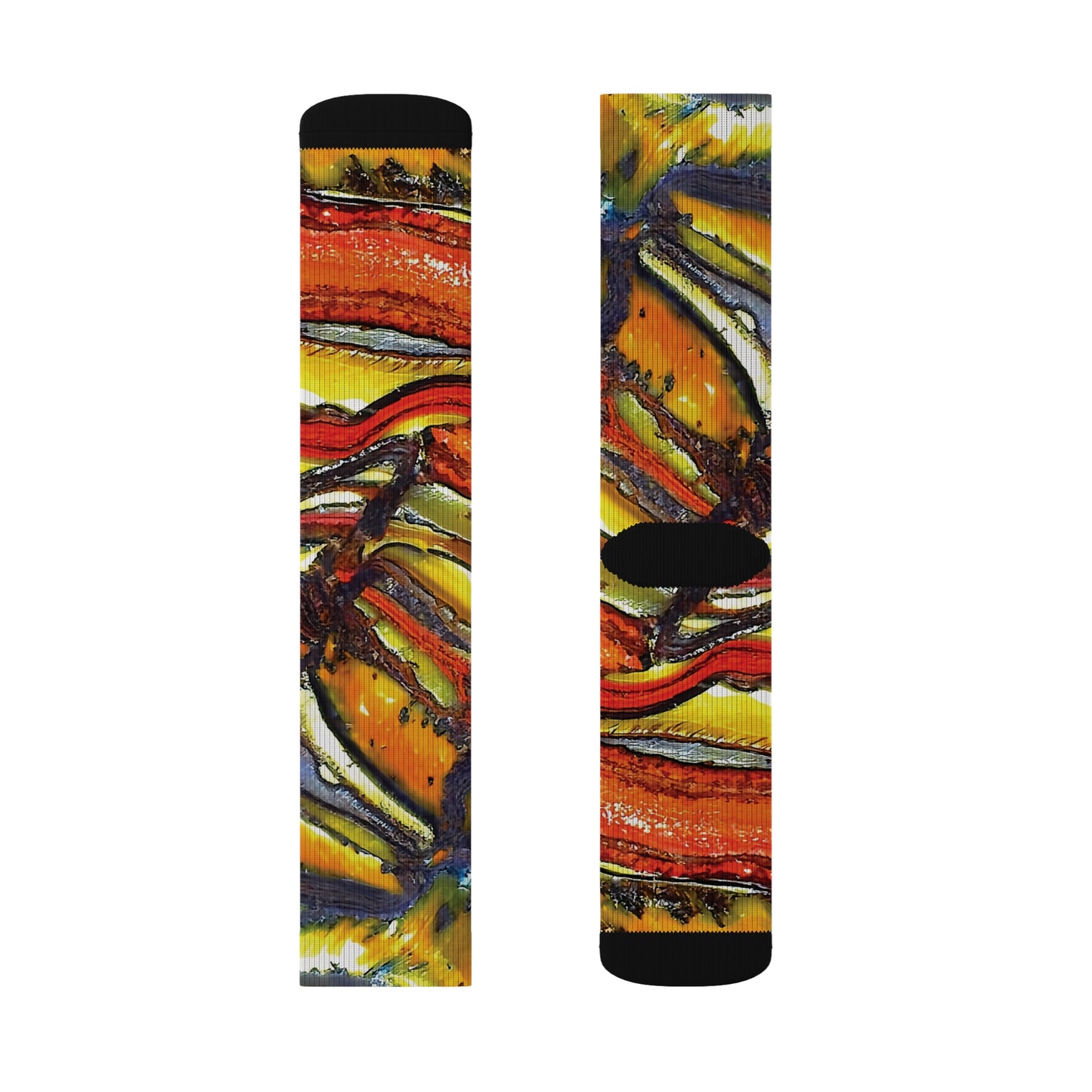 Colorful Unisex Rock Art Socks Tie-Dye Like Faulted and Folded Tiger Iron Design