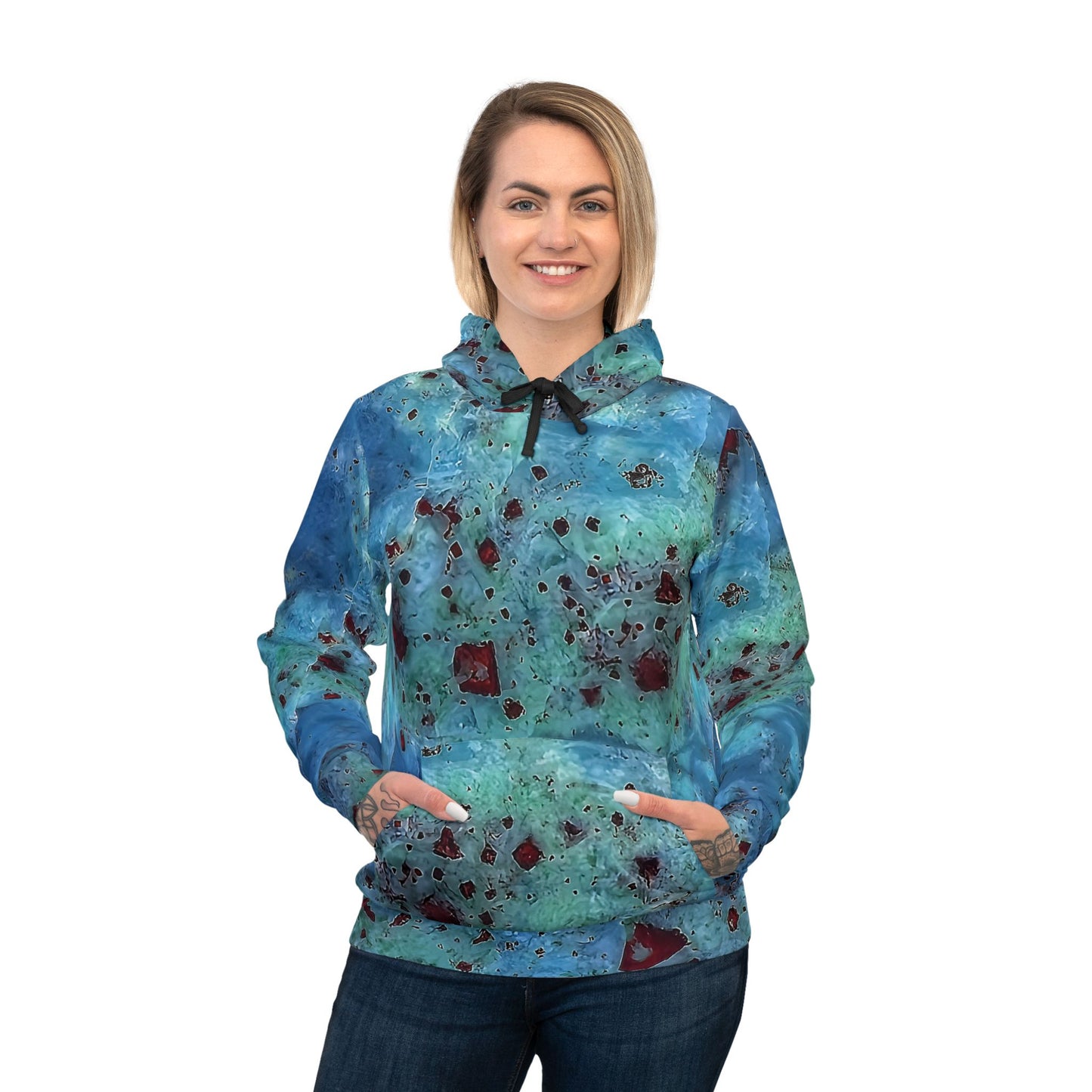 Vibrant rock art hoodies – Unique unisex custom hooded sweatshirt with a colorful blue agate tie dye like patterns for men and women