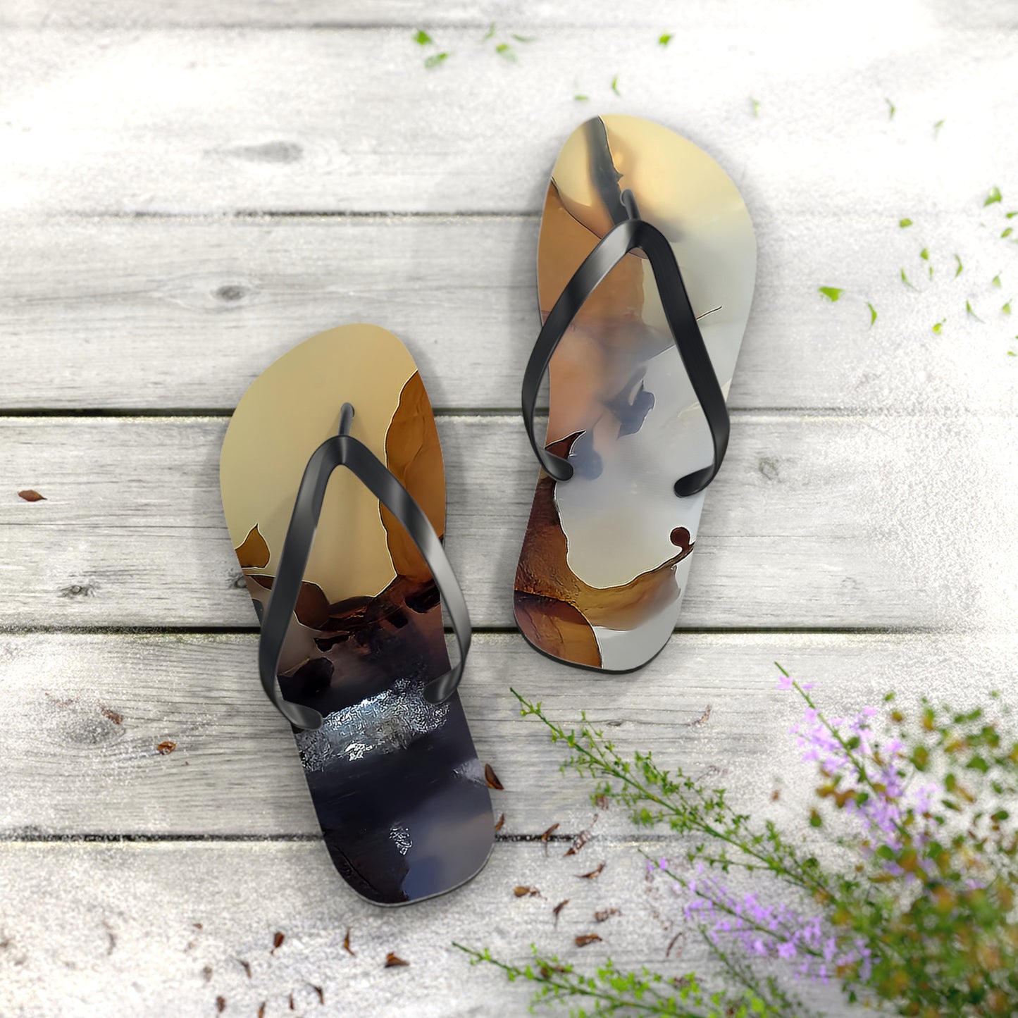 Vibrant Unisex Beachwear Flip Flops With Tie-dye Like Indonesian Plume Agate Patterns