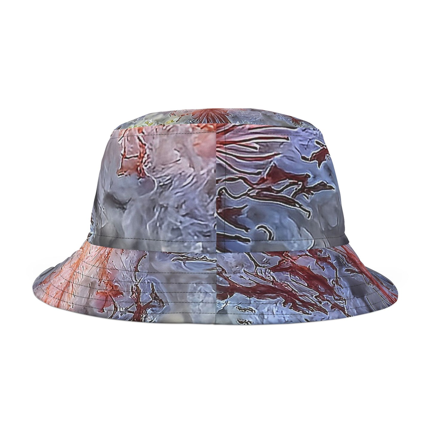 Rock Art-Inspired Floppy Bucket Hat –Scenic Moss Agate - Unique Tie-Dye Ish Design