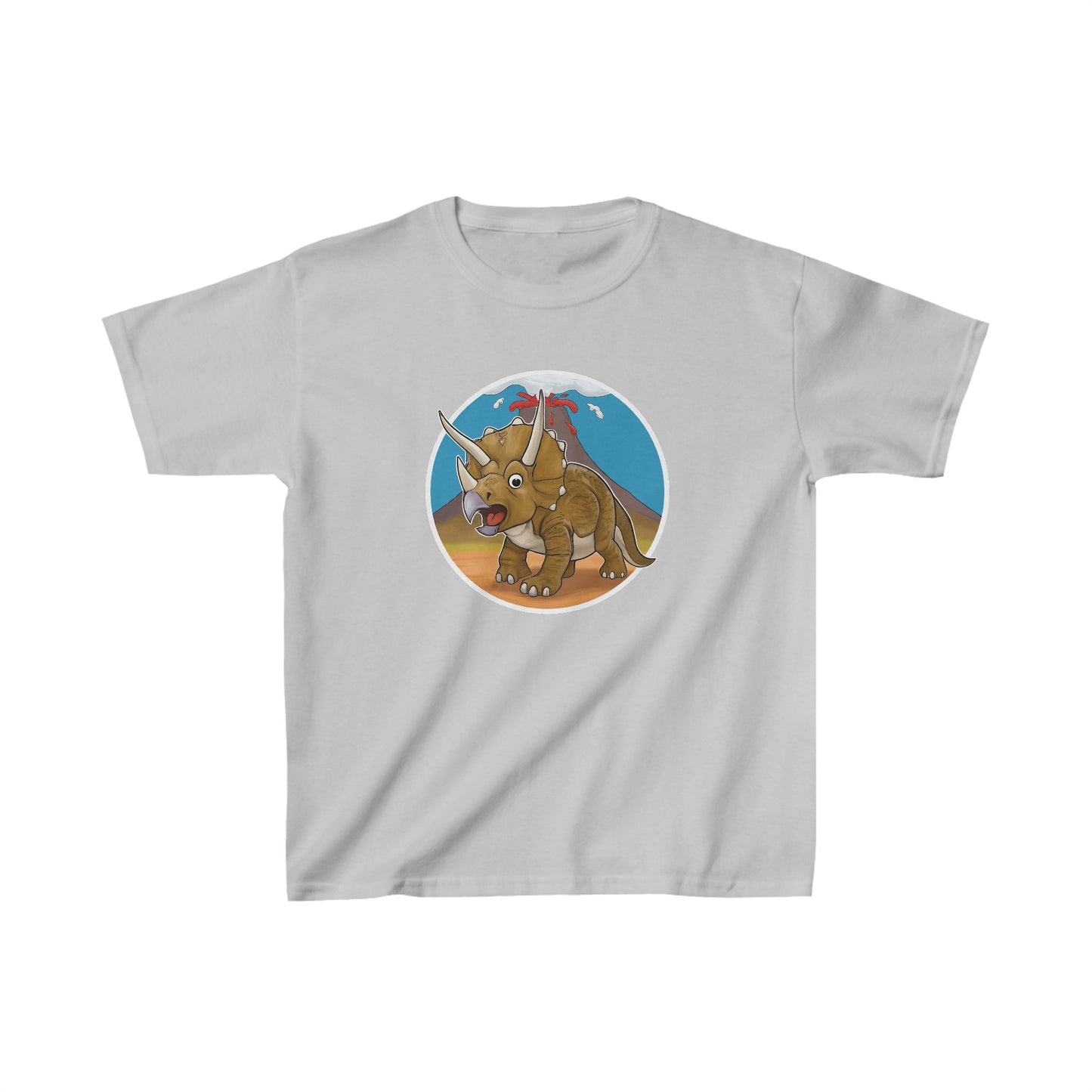 Kids Dinosaur T-shirt - Triceratops with Volcano