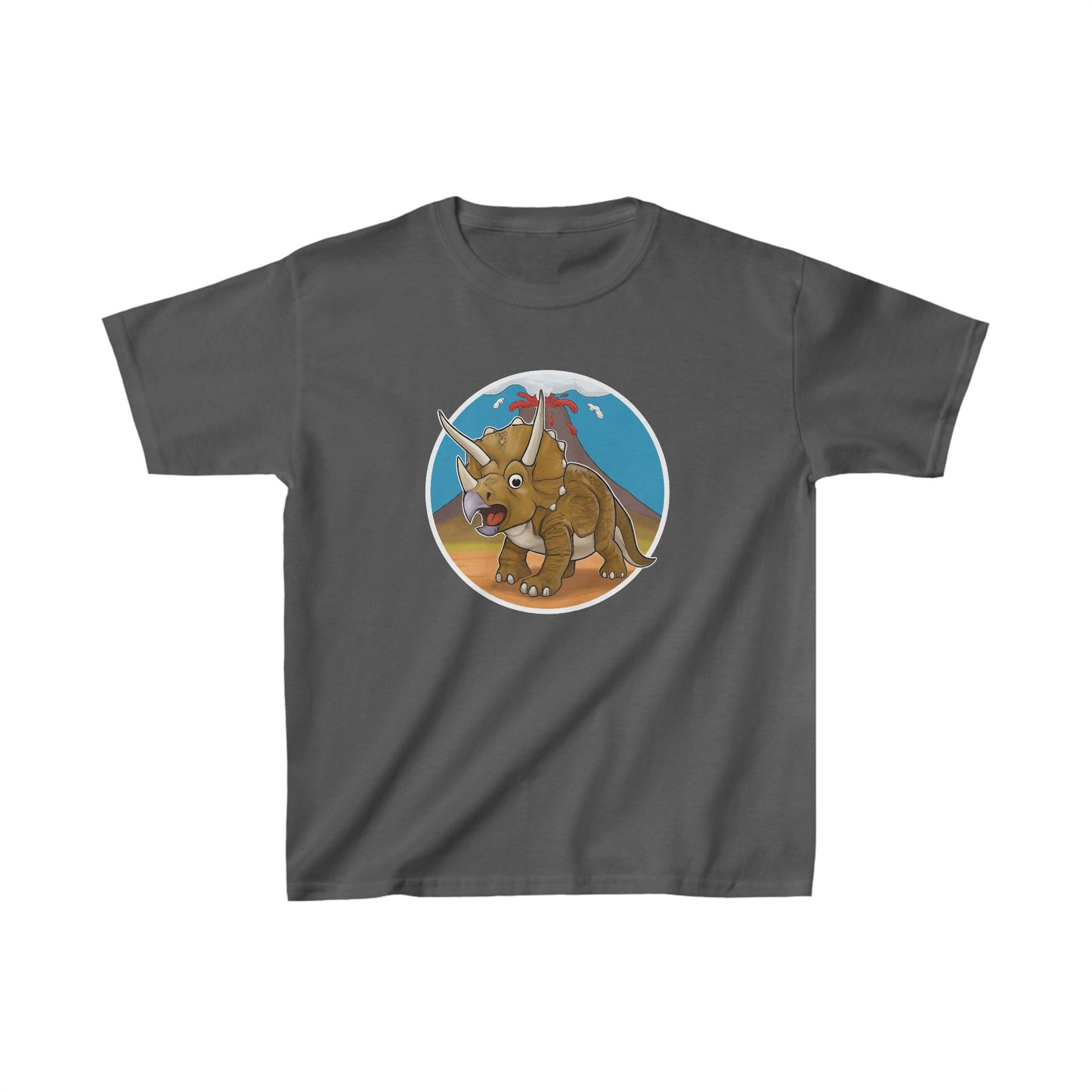 Kids Dinosaur T-shirt - Triceratops with Volcano