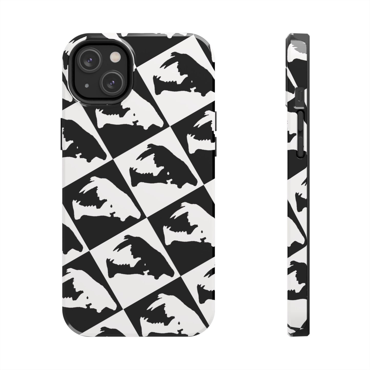 Black & White Pattern Saber Cat iPhone 14 Tough Phone Case