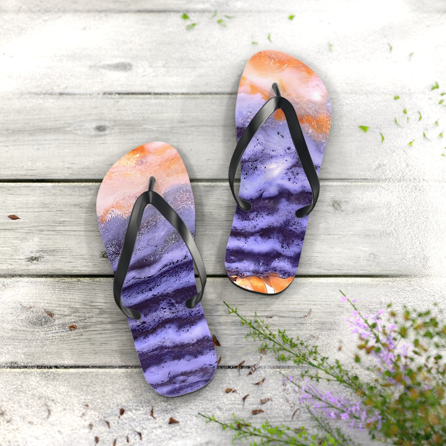 Vibrant Unisex Beachwear Flip Flops With Tie-dye Like Bog Jasper Patterns