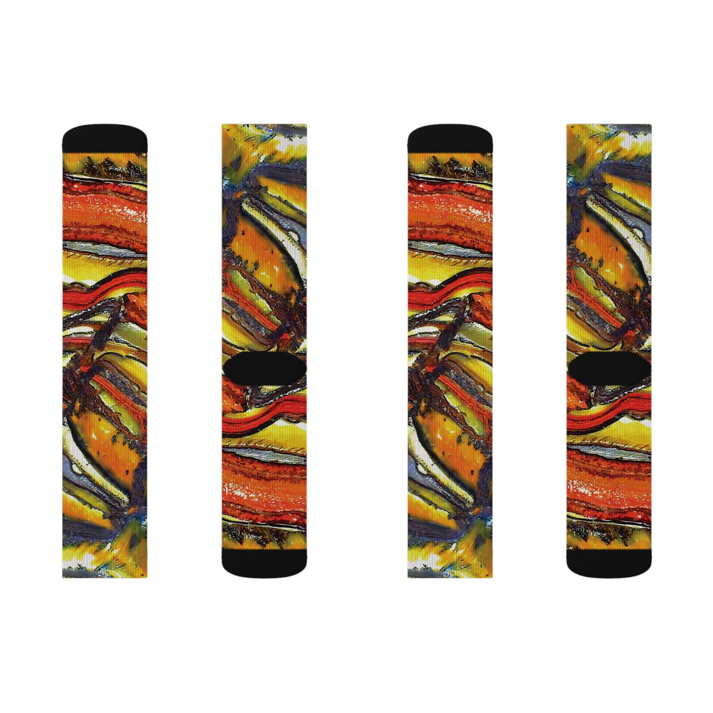 Colorful Unisex Rock Art Socks Tie-Dye Like Faulted and Folded Tiger Iron Design