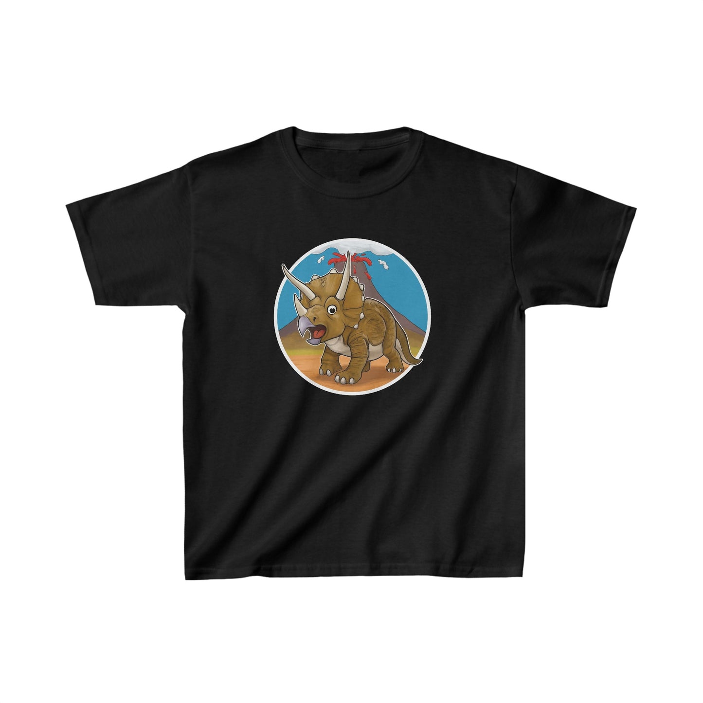 Kids Dinosaur T-shirt - Triceratops with Volcano