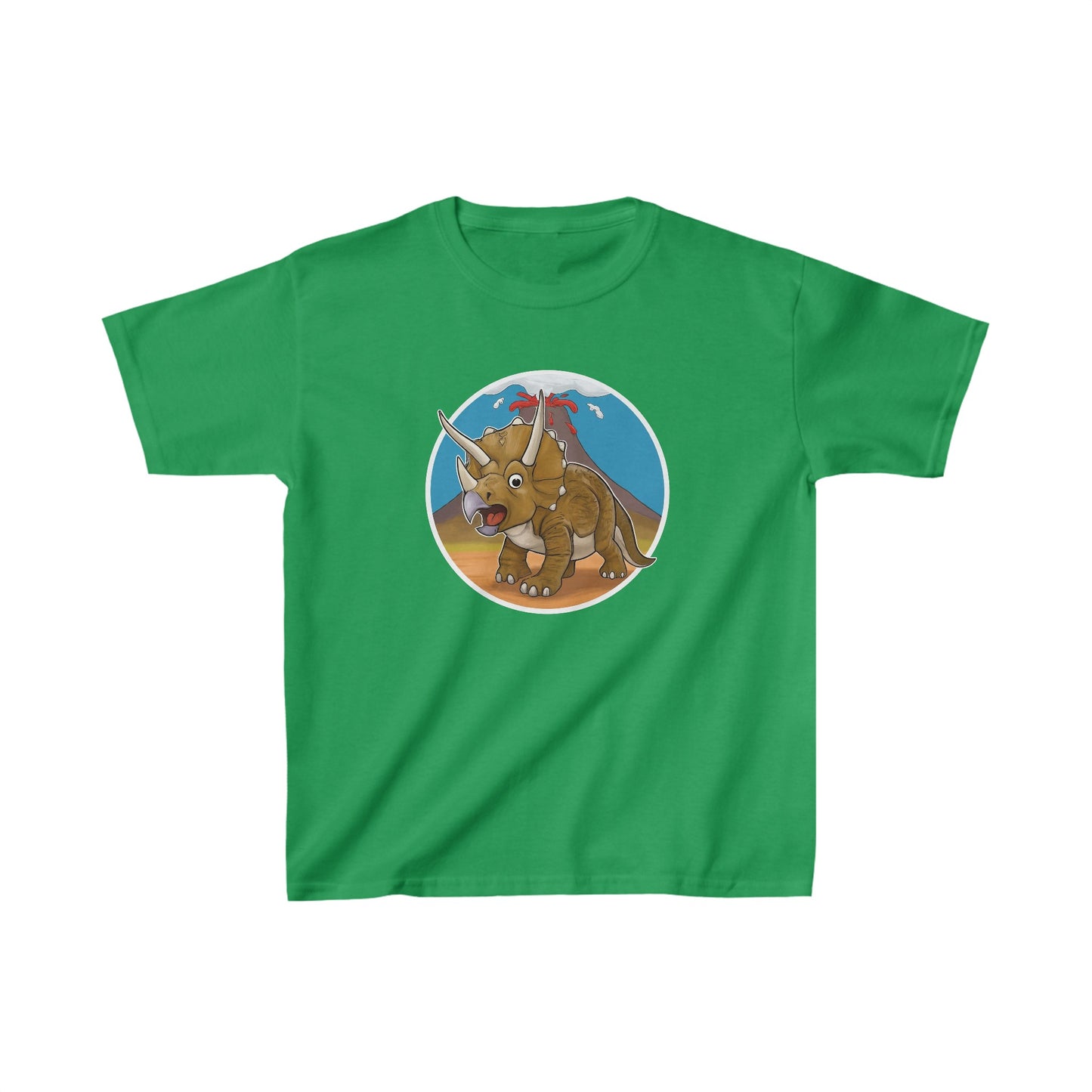 Kids Dinosaur T-shirt - Triceratops with Volcano