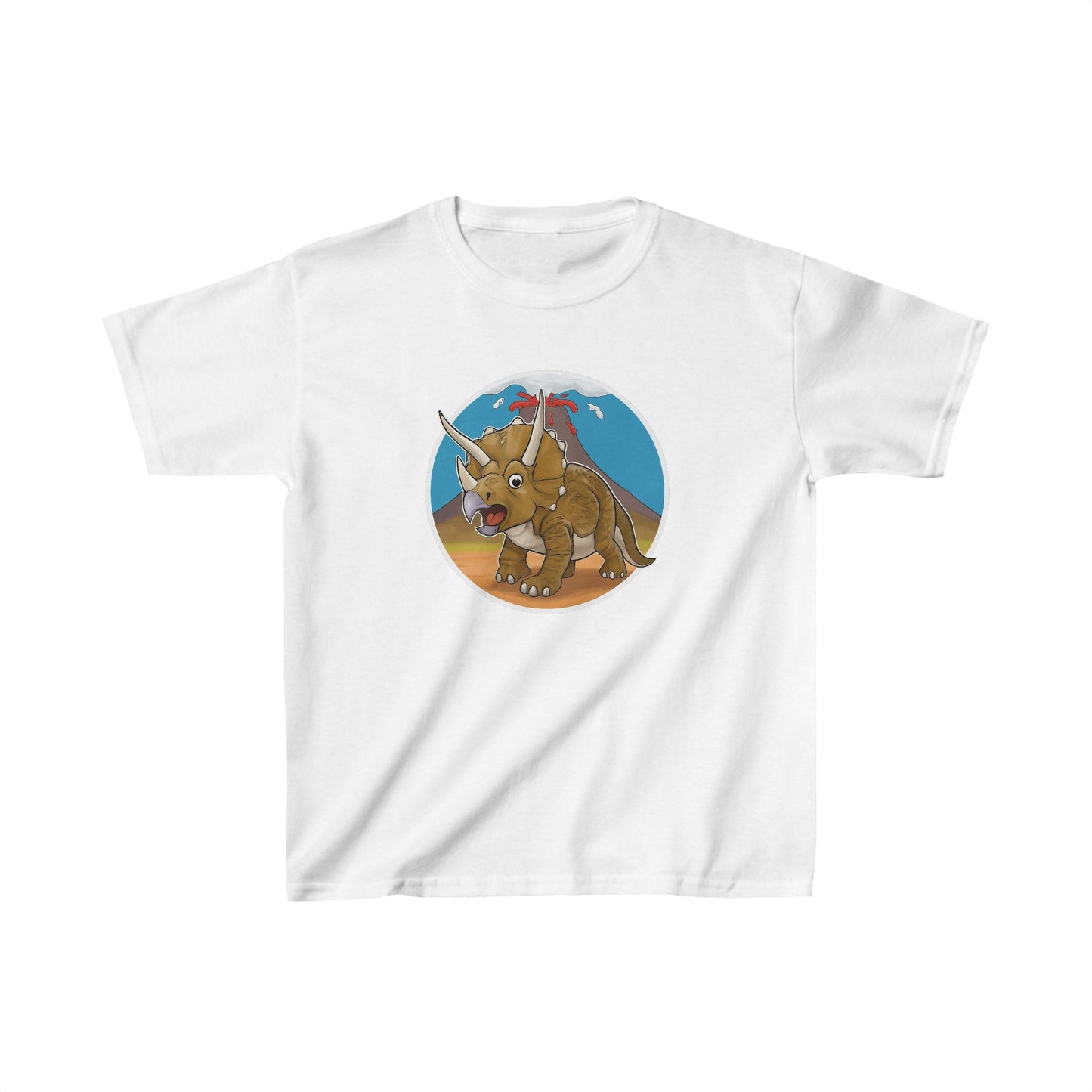 Kids Dinosaur T-shirt - Triceratops with Volcano