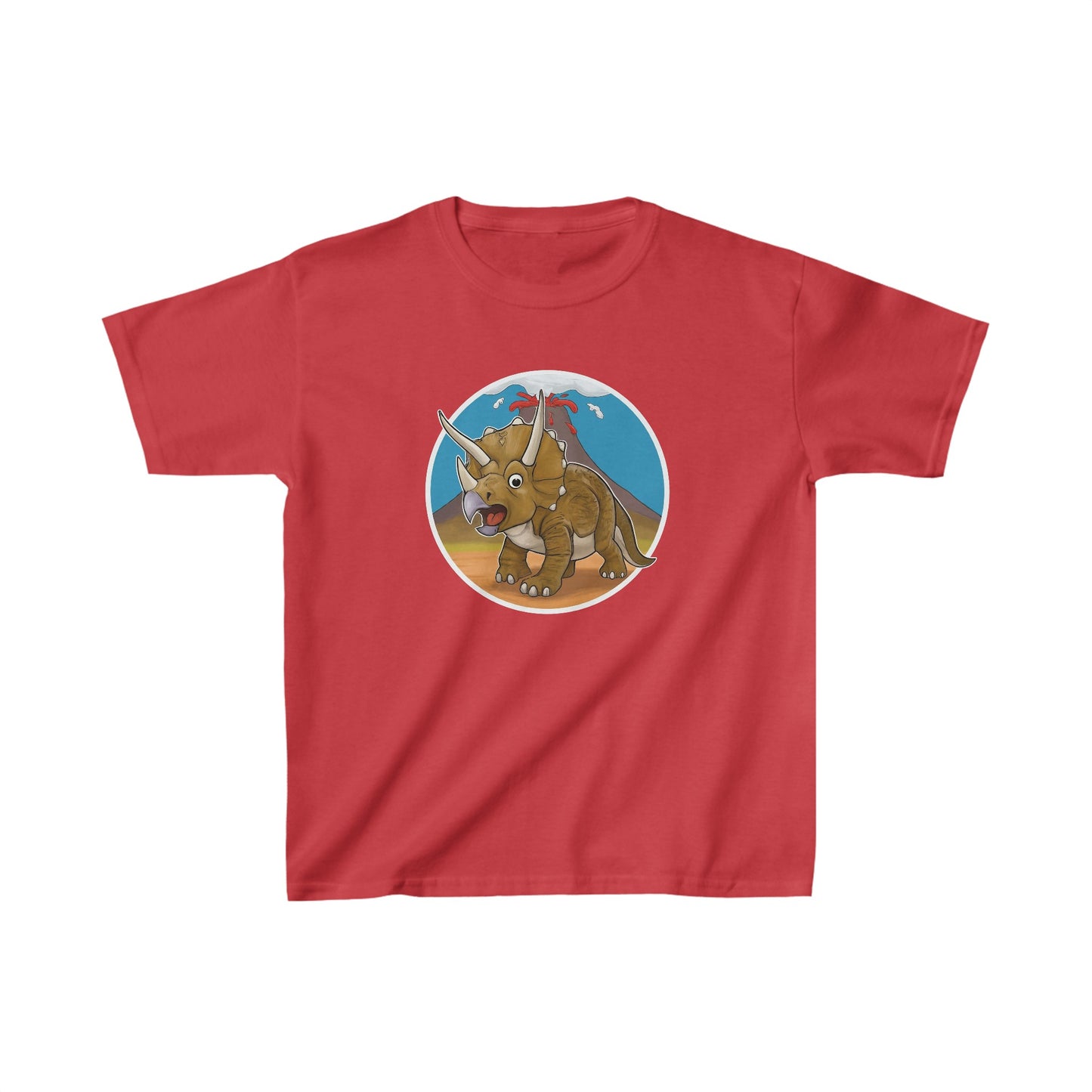 Kids Dinosaur T-shirt - Triceratops with Volcano