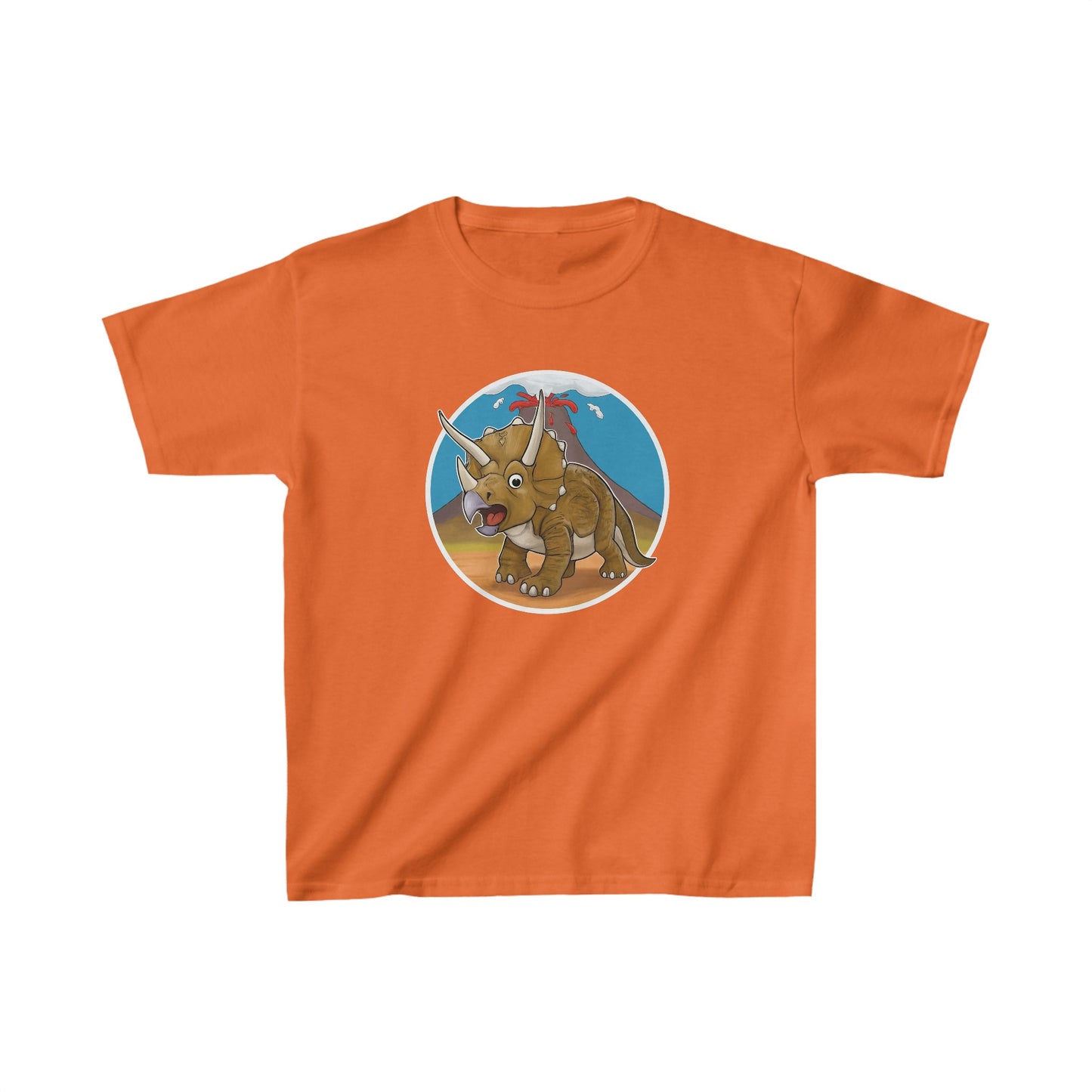 Kids Dinosaur T-shirt - Triceratops with Volcano