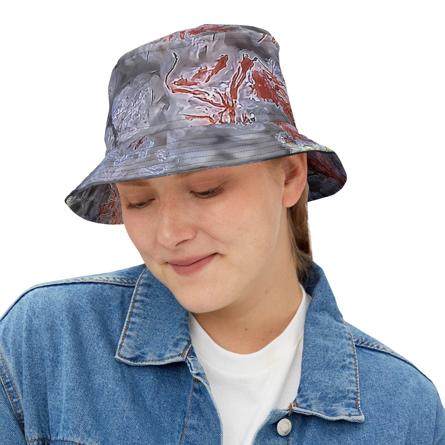 Rock Art-Inspired Floppy Bucket Hat –Scenic Moss Agate - Unique Tie-Dye Ish Design