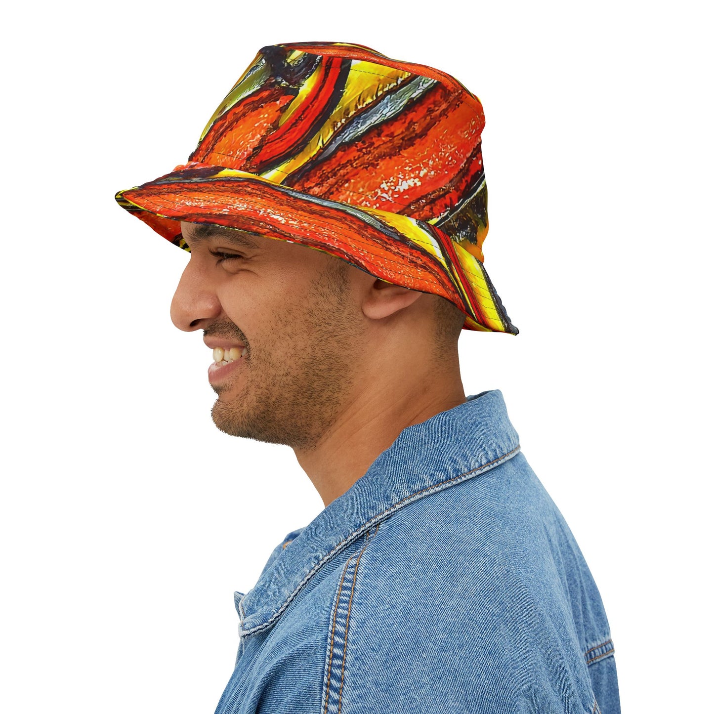 Rock Art-Inspired Floppy Bucket Hat –Tiger Iron - Unique Tie-Dye Ish Design