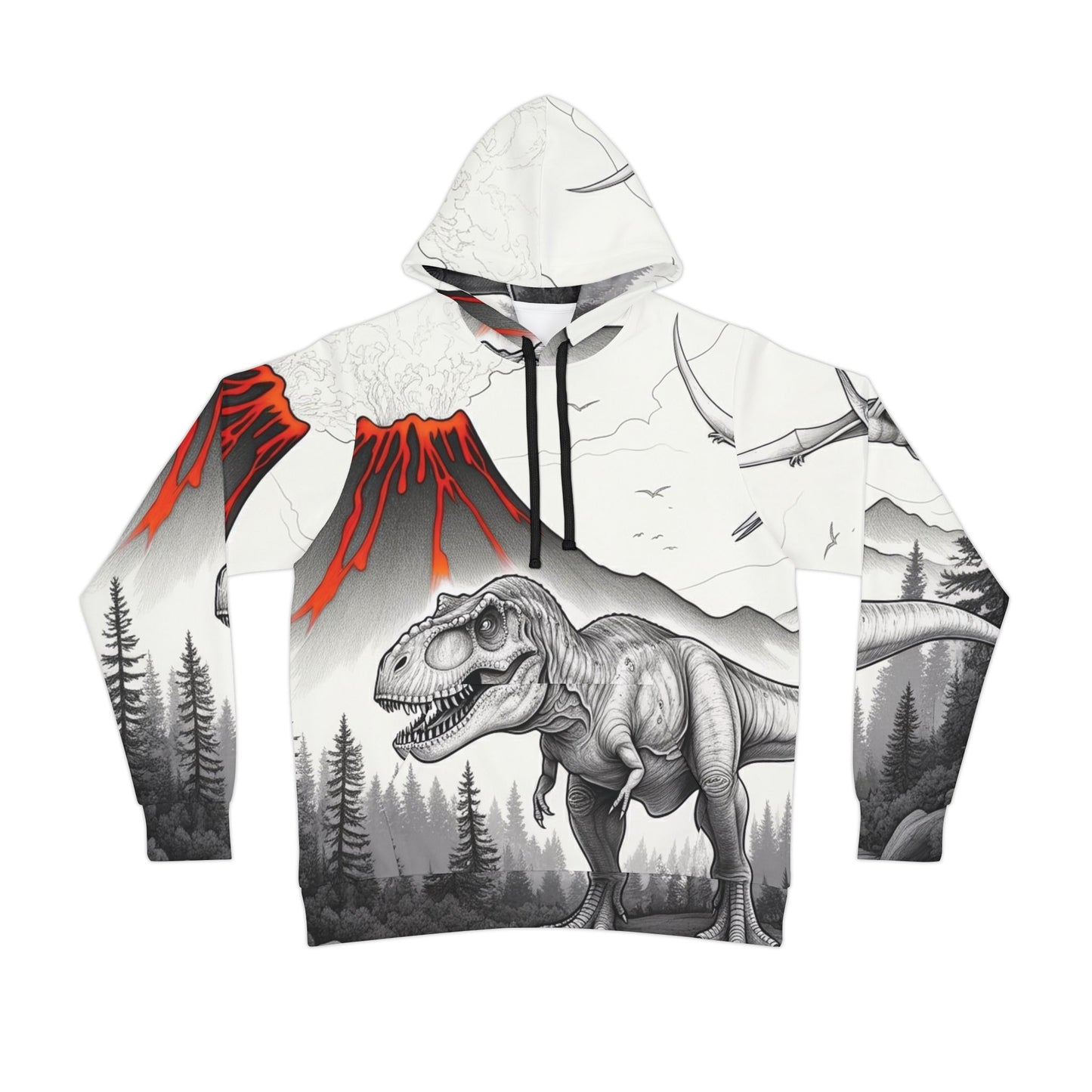 Black white and red Tyrannosaurus rex pullover hoodie adult hooded dinosaur sweatshirt for men and women