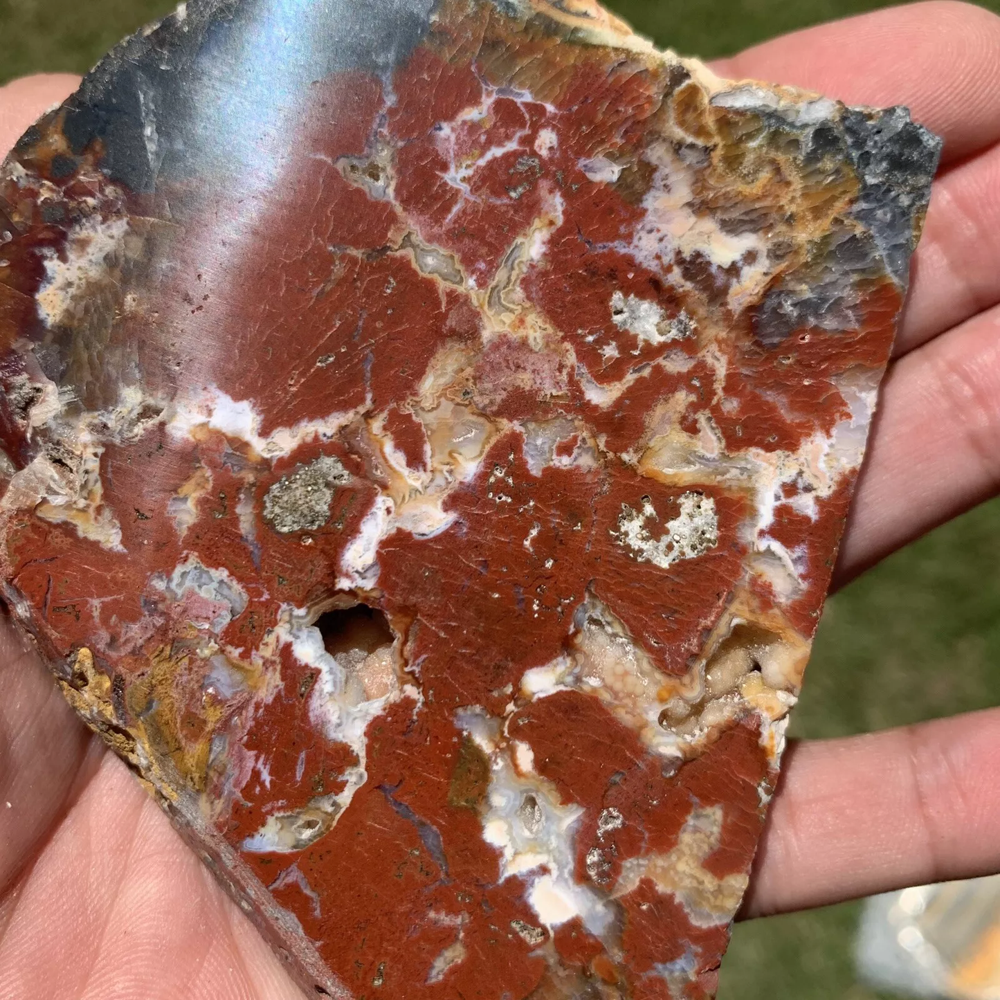 Polished Red and Blue Moss Agate from Indonesia, Slab, Slice