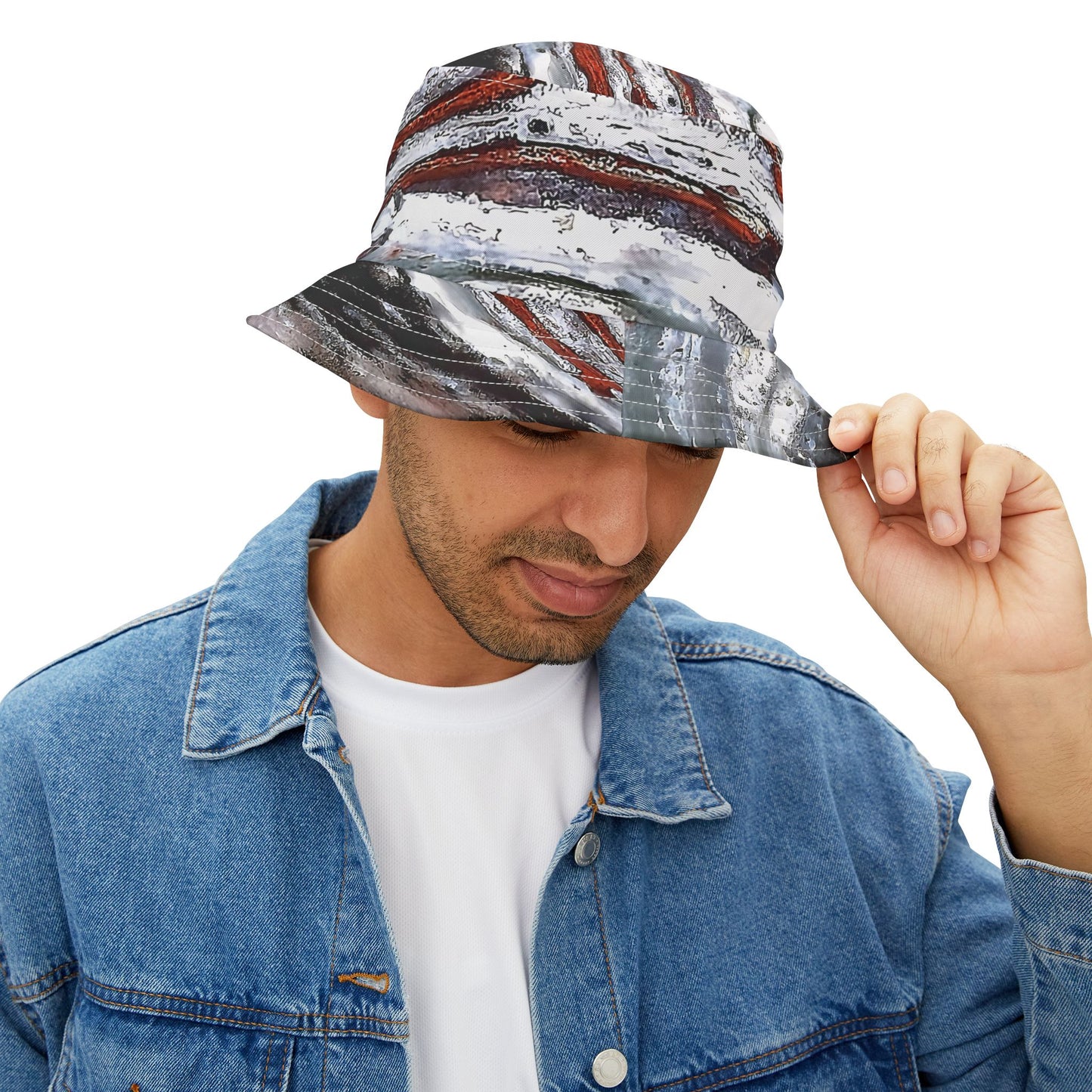 Rock Art-Inspired Floppy Bucket Hat –Stromatolite Collenia undosa- Unique Tie-Dye Ish Design
