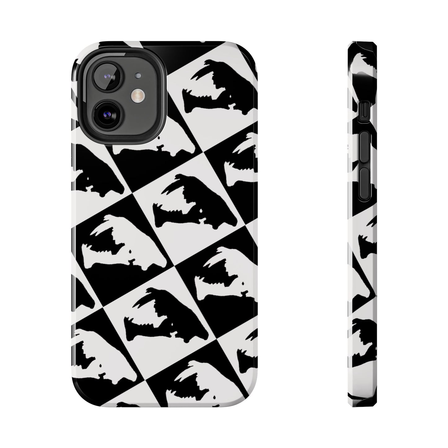 Black & White Pattern Saber Cat iPhone 12 Tough Phone Case