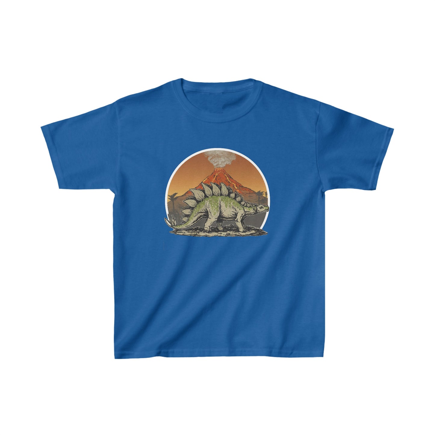 Kids Stegosaurus with a Volcano Dinosaur T-shirt