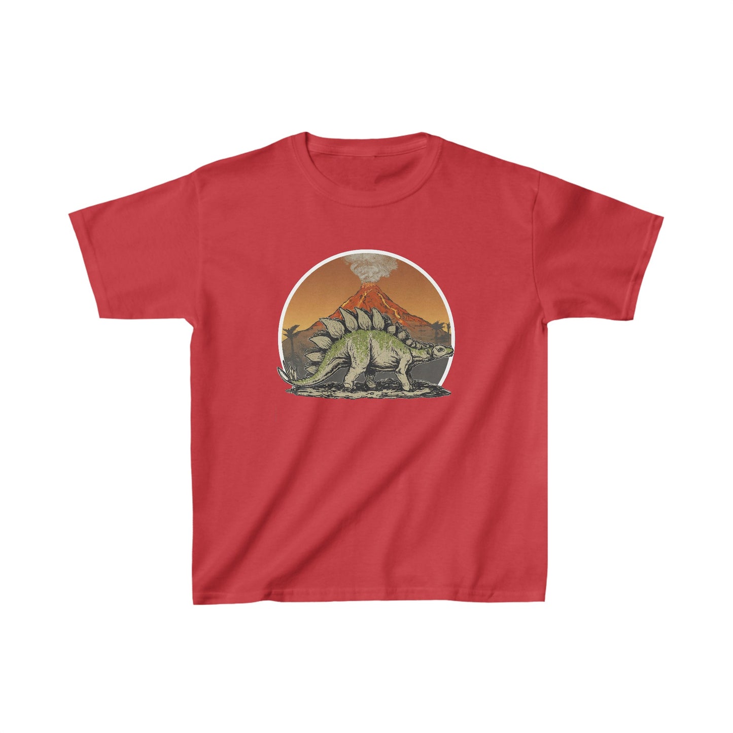 Kids Stegosaurus with a Volcano Dinosaur T-shirt