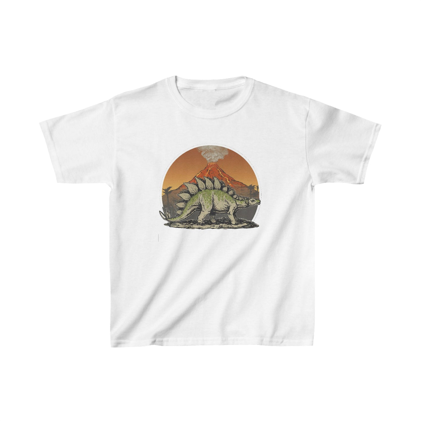 Kids Stegosaurus with a Volcano Dinosaur T-shirt