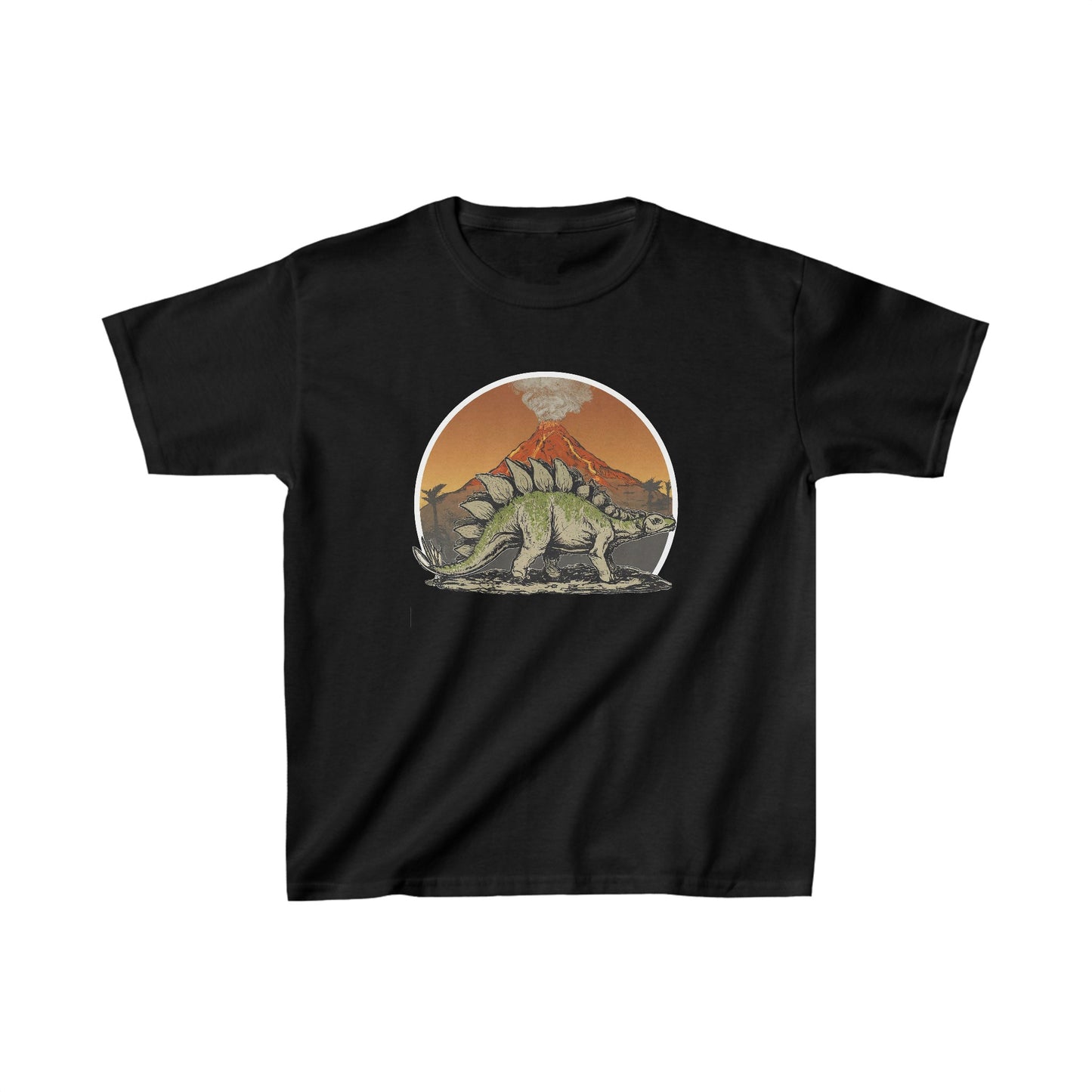 Kids Stegosaurus with a Volcano Dinosaur T-shirt