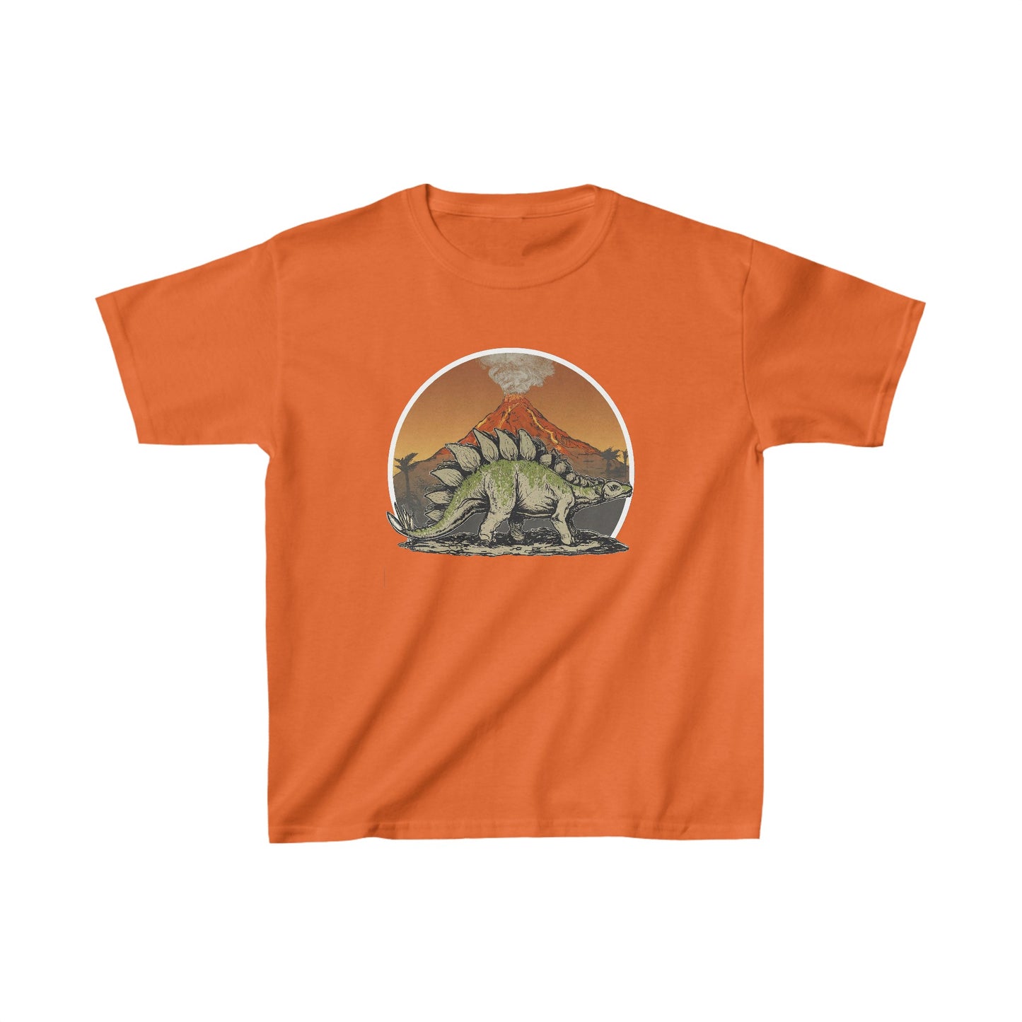 Kids Stegosaurus with a Volcano Dinosaur T-shirt