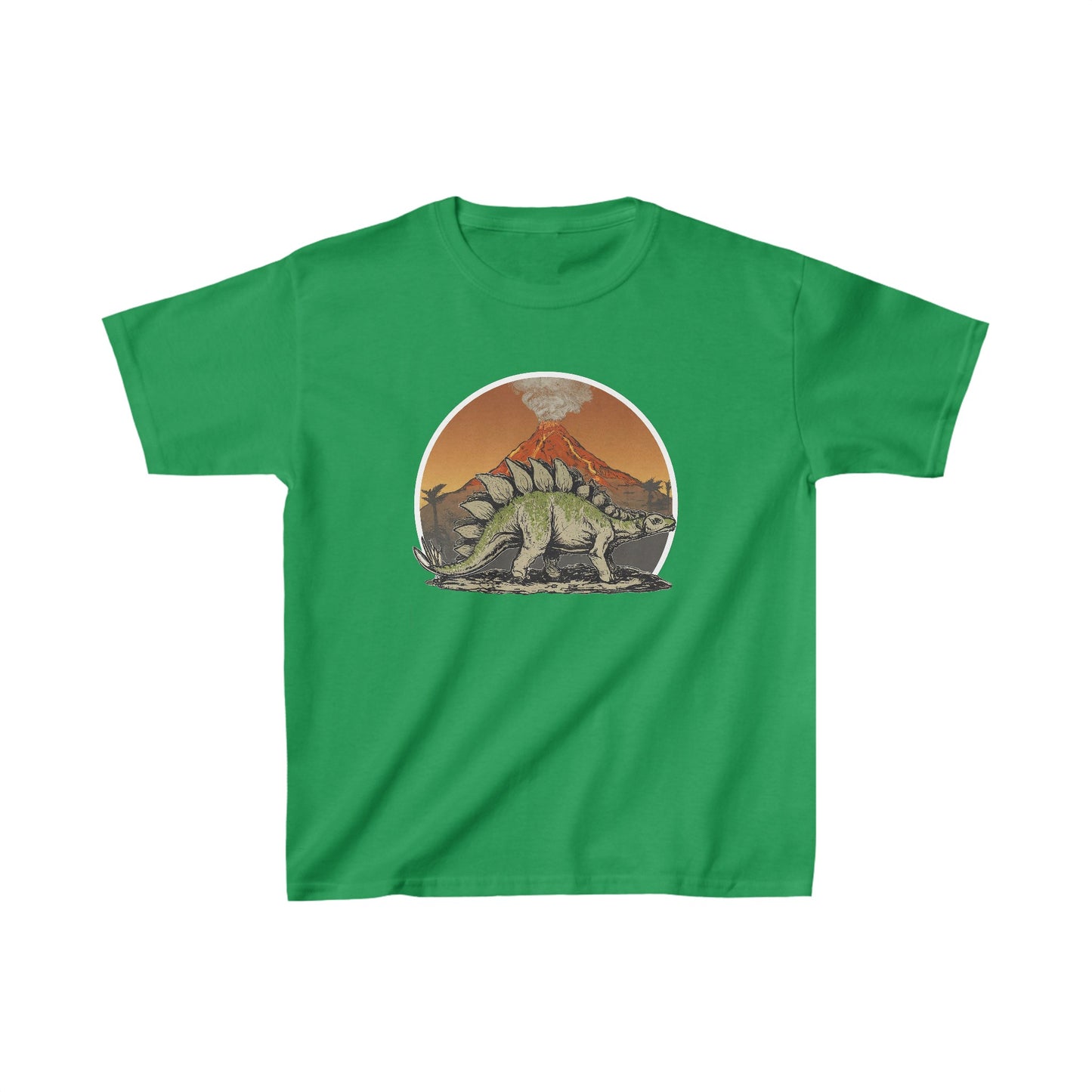 Kids Stegosaurus with a Volcano Dinosaur T-shirt