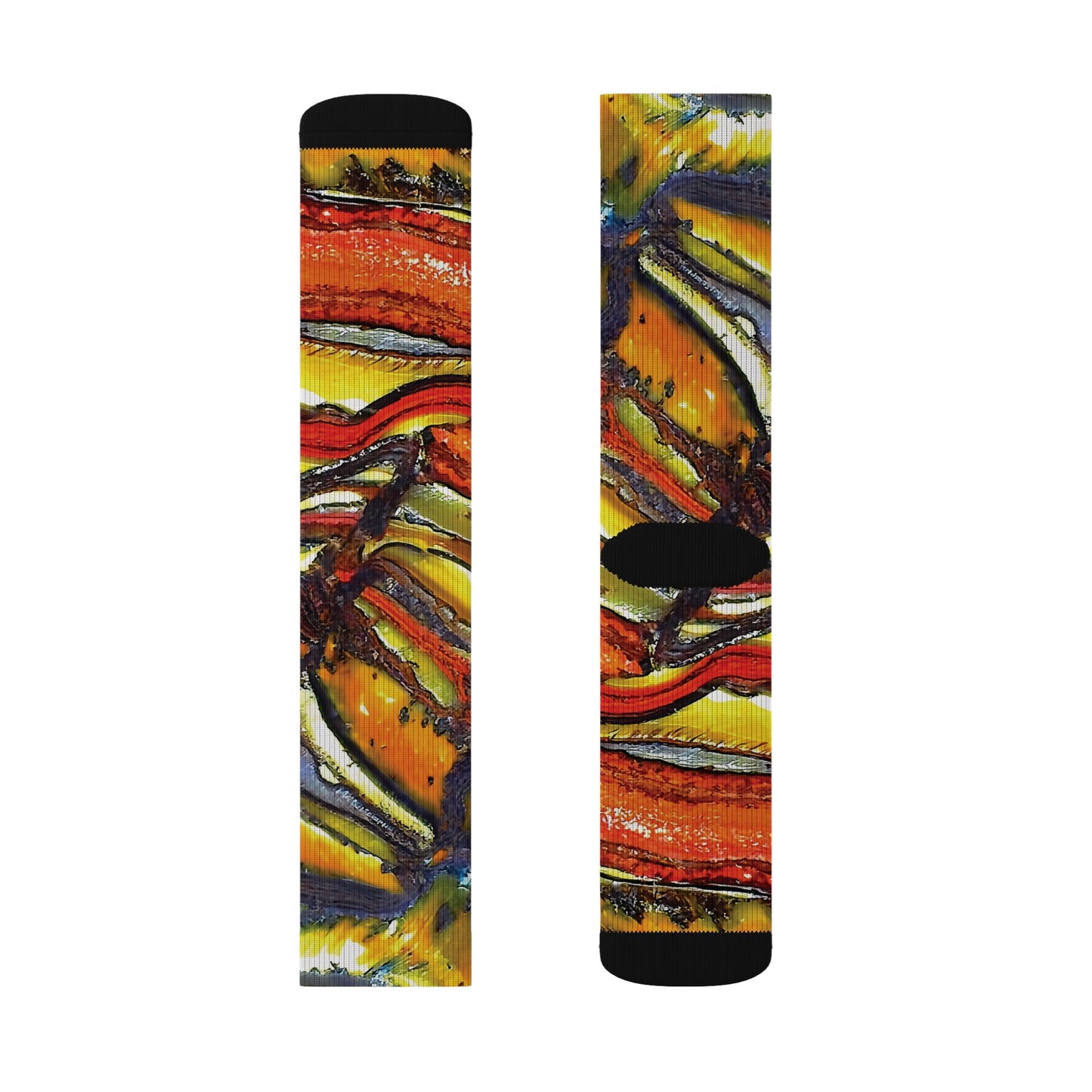 Colorful Unisex Rock Art Socks Tie-Dye Like Faulted and Folded Tiger Iron Design