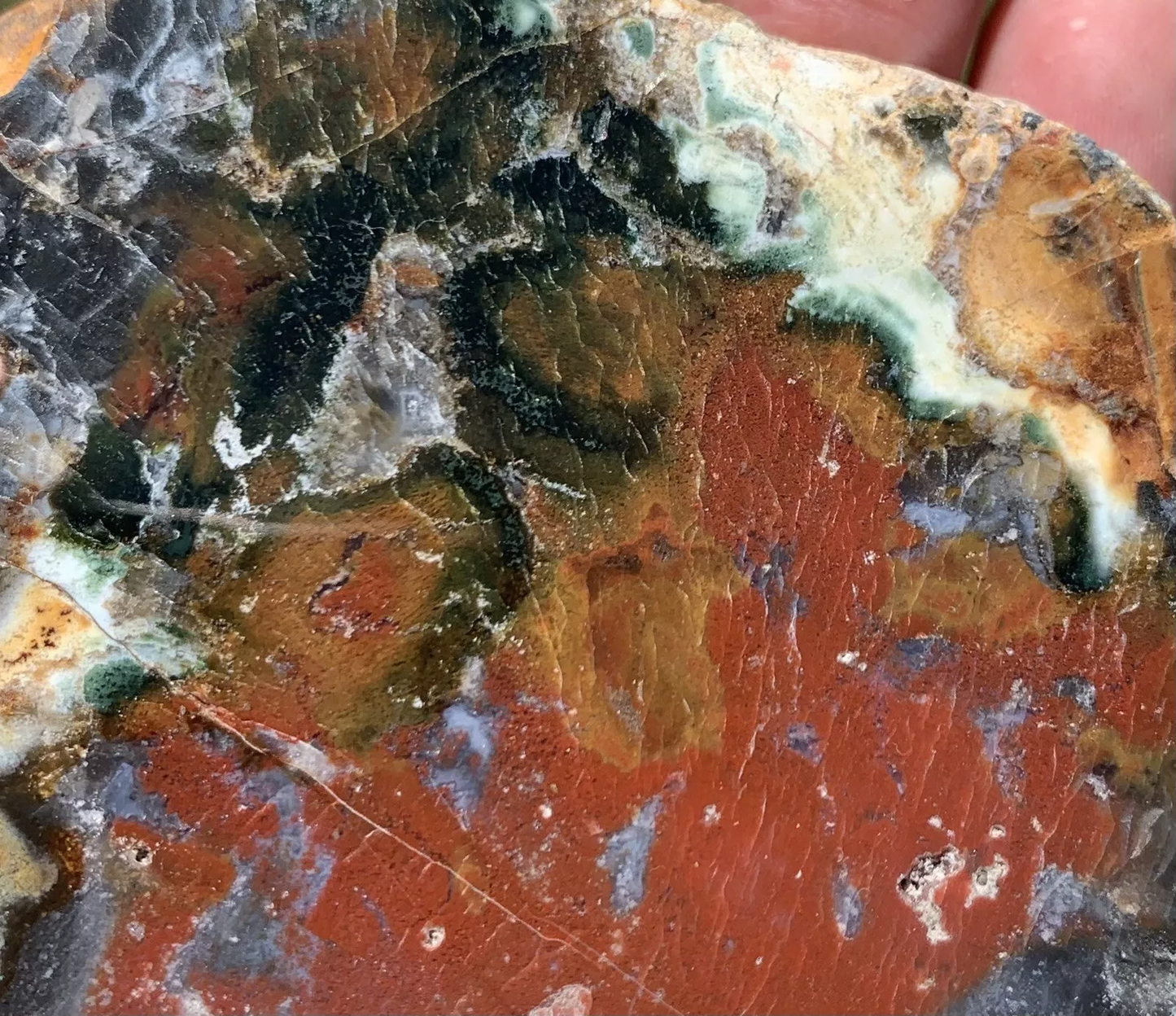 Polished Red and Green Moss Agate from Indonesia, Slab, Slice