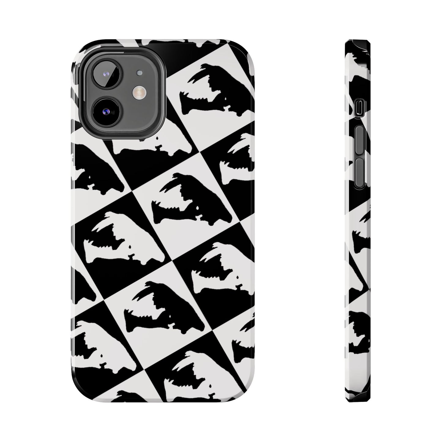 Black & White Pattern Saber Cat iPhone 12 Tough Phone Case