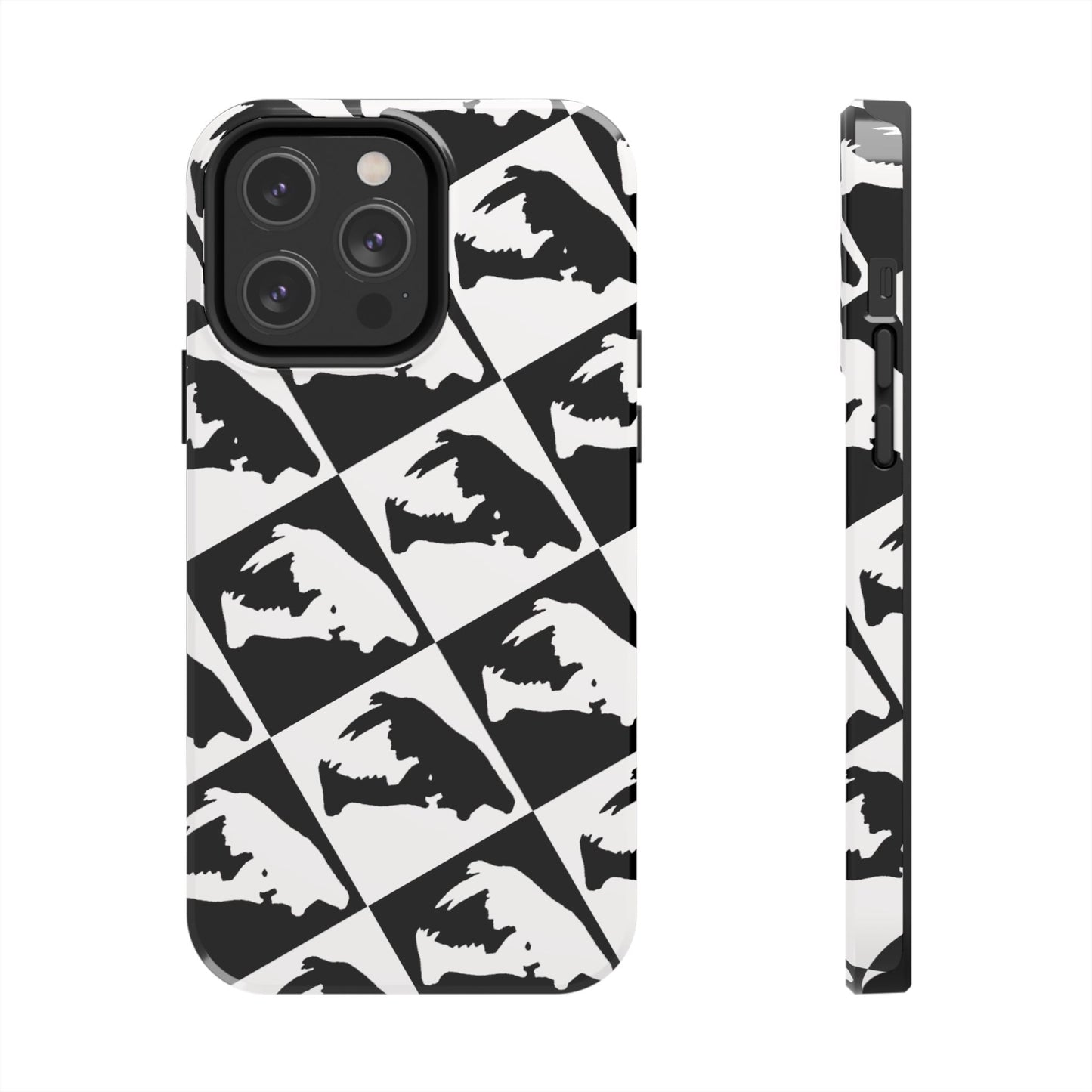 Black & White Pattern Saber Cat iPhone 14 Tough Phone Case