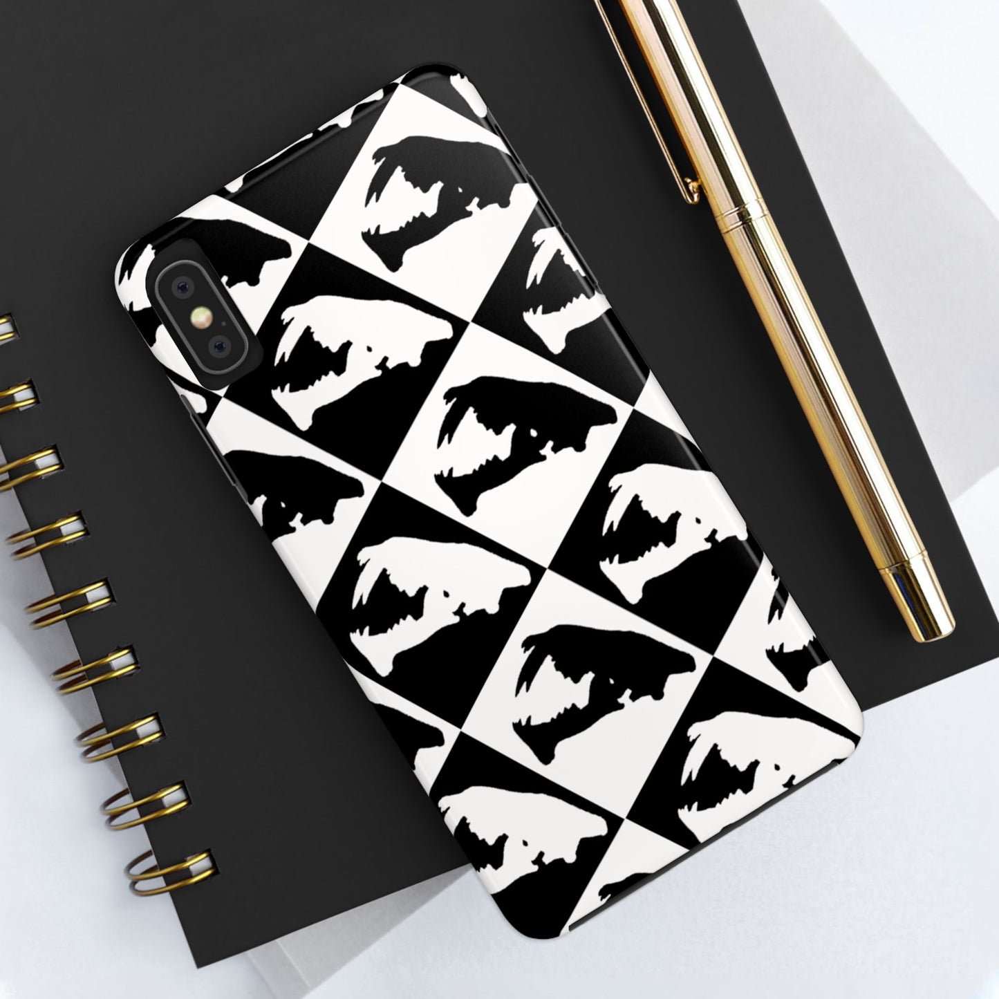 Black & White Pattern Saber Cat iPhone X Tough Phone Case