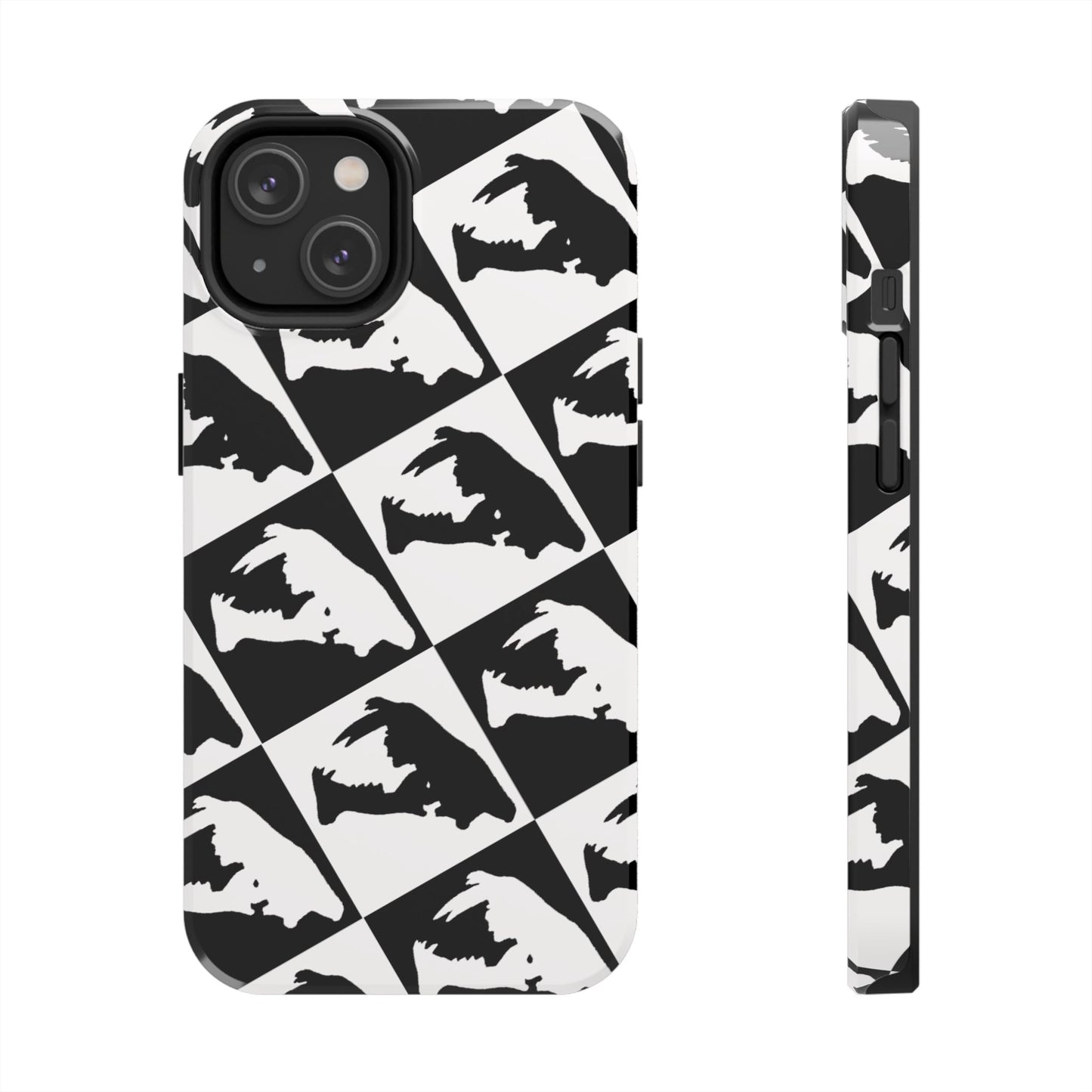 Black & White Pattern Saber Cat iPhone 14 Tough Phone Case