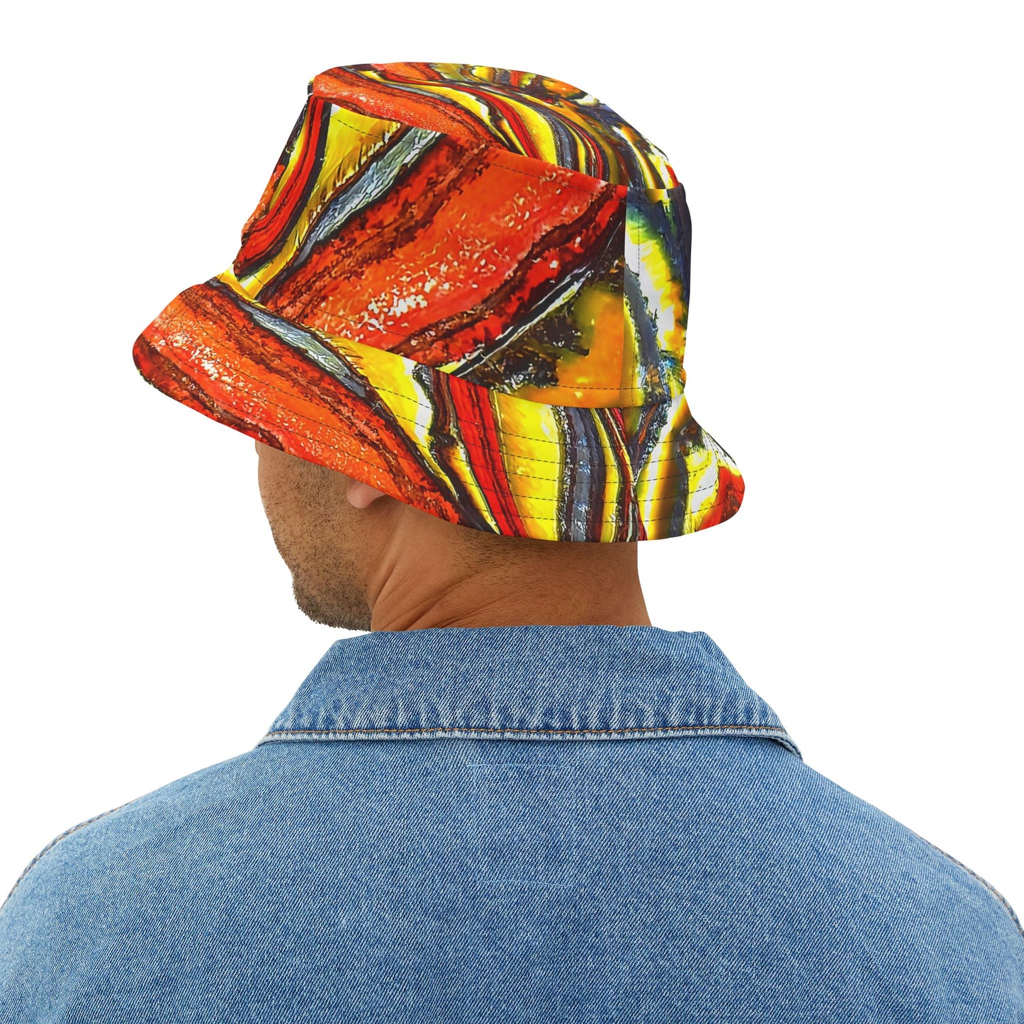 Rock Art-Inspired Floppy Bucket Hat –Tiger Iron - Unique Tie-Dye Ish Design