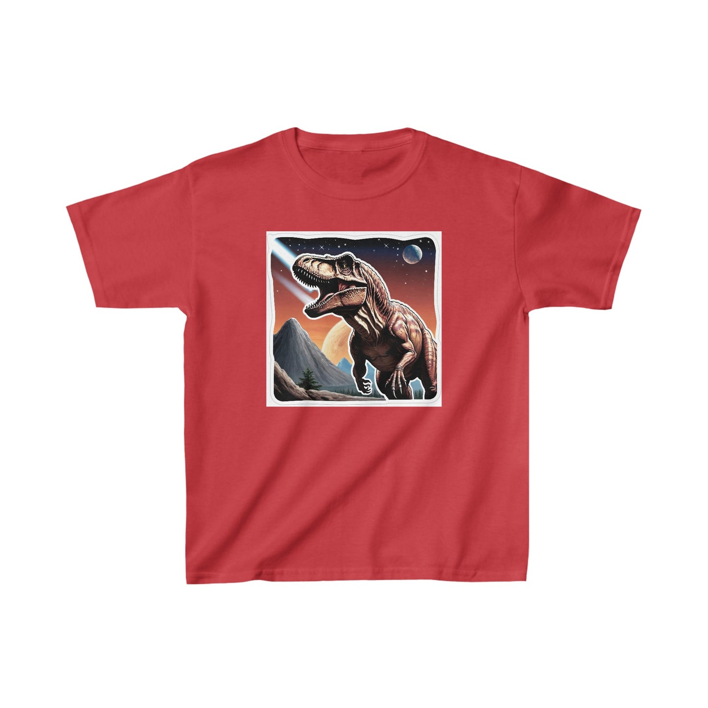 Kids Tyrannosaurus rex with Mountains Dinosaur T-shirt