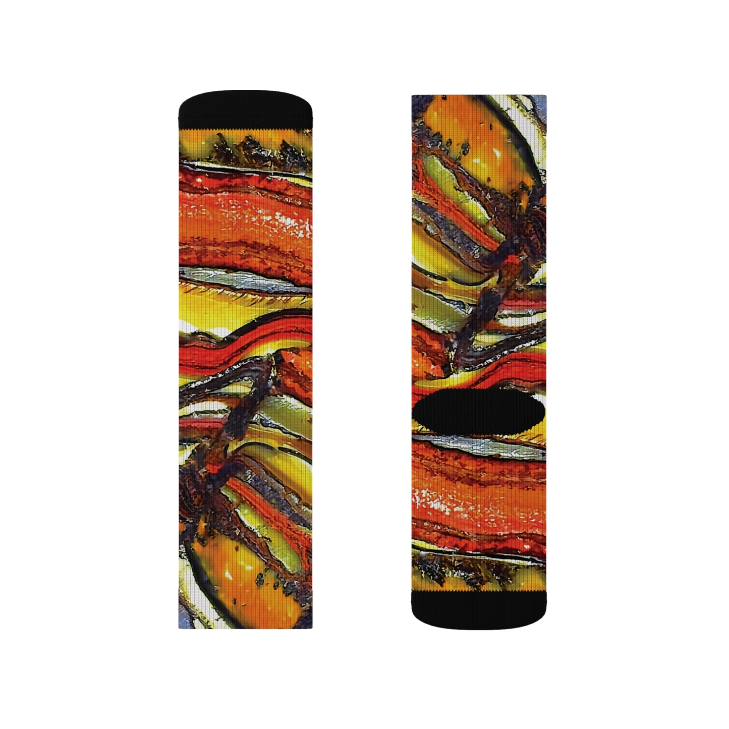 Colorful Unisex Rock Art Socks Tie-Dye Like Faulted and Folded Tiger Iron Design